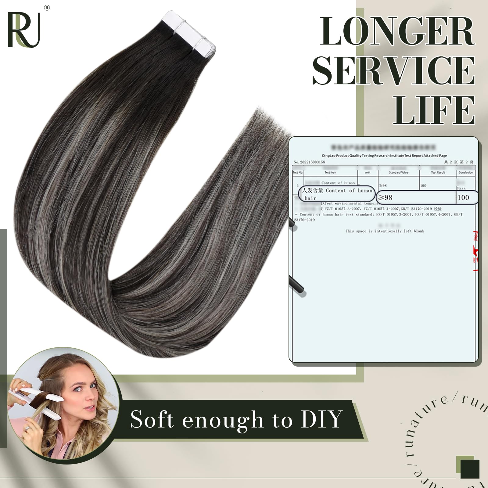 Runature 20 Inch Invisible Tape In Hair Extensions Human Hair Ombre Black To Silver Straight Human Hair Tape In Extensions Doubl