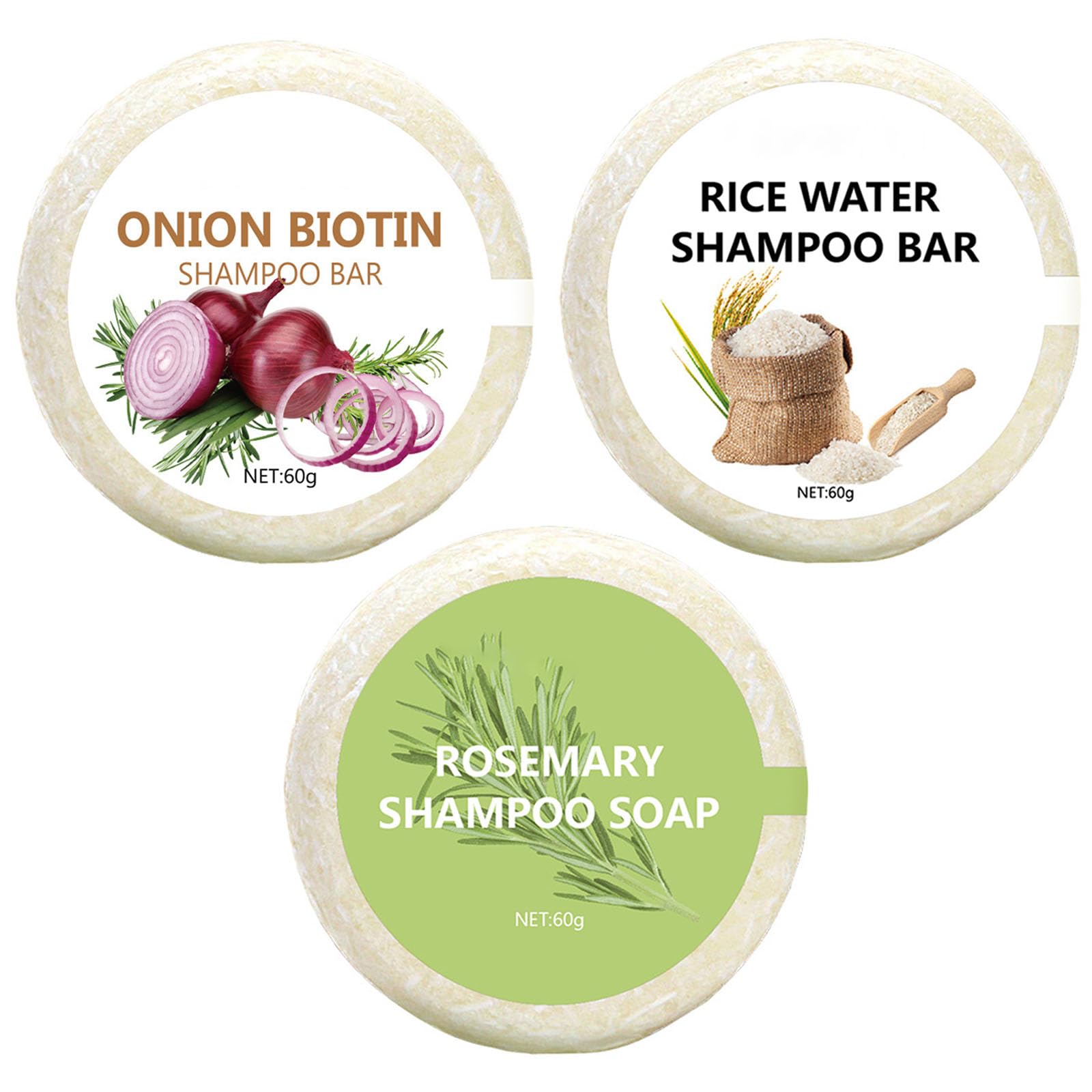 Yniquet 3 Pack Onion Rosemary & Rice Water Shampoo Bar for Hair Growth, Onion Biotin Shampoo Bar for Hair Loss, Thinning Hair, D