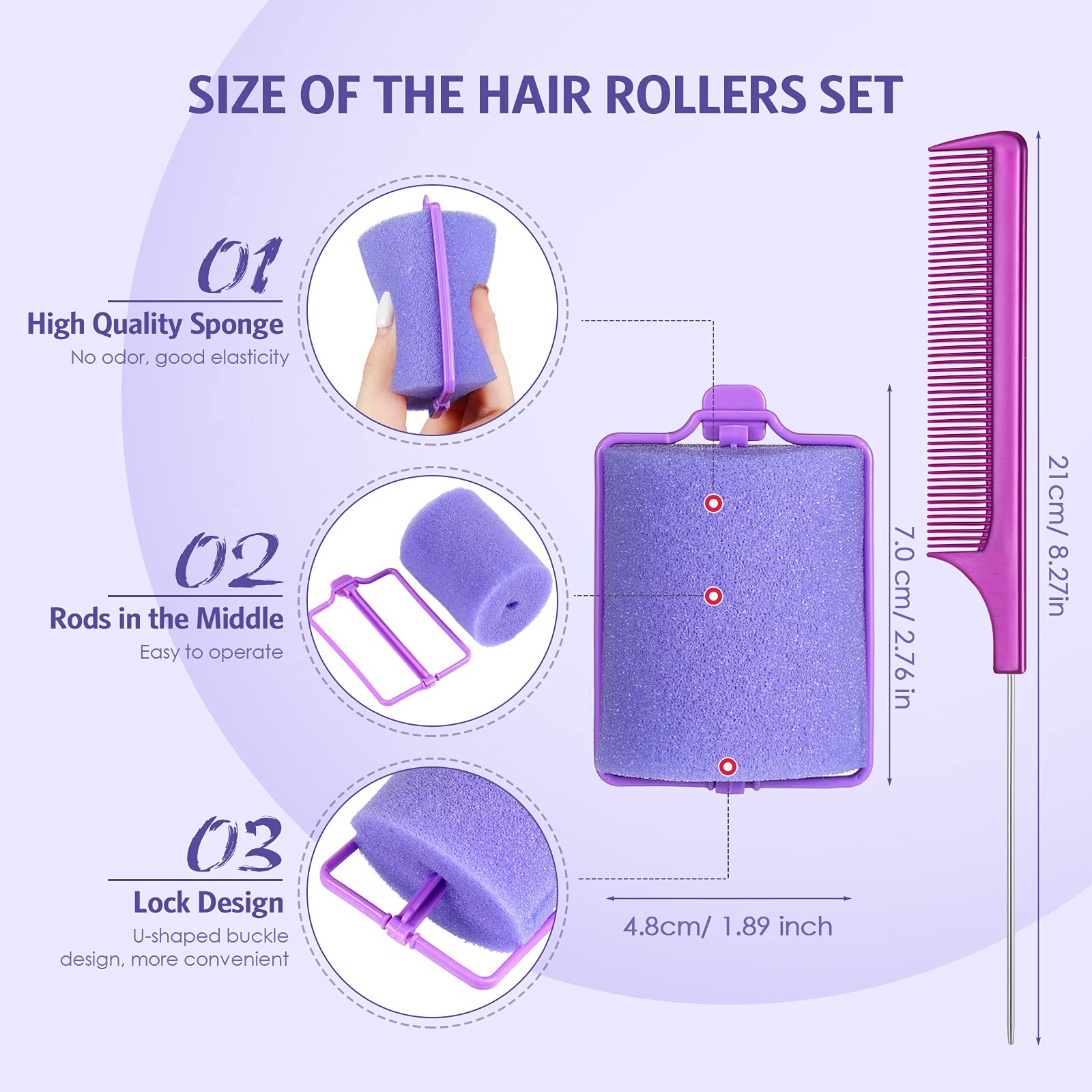 Syhood 12 Pcs Jumbo Soft Sleeping Hair Rollers, 1.89 Inch Large Foam Curlers With Flexible Design, And Stainless Steel Rat Tail