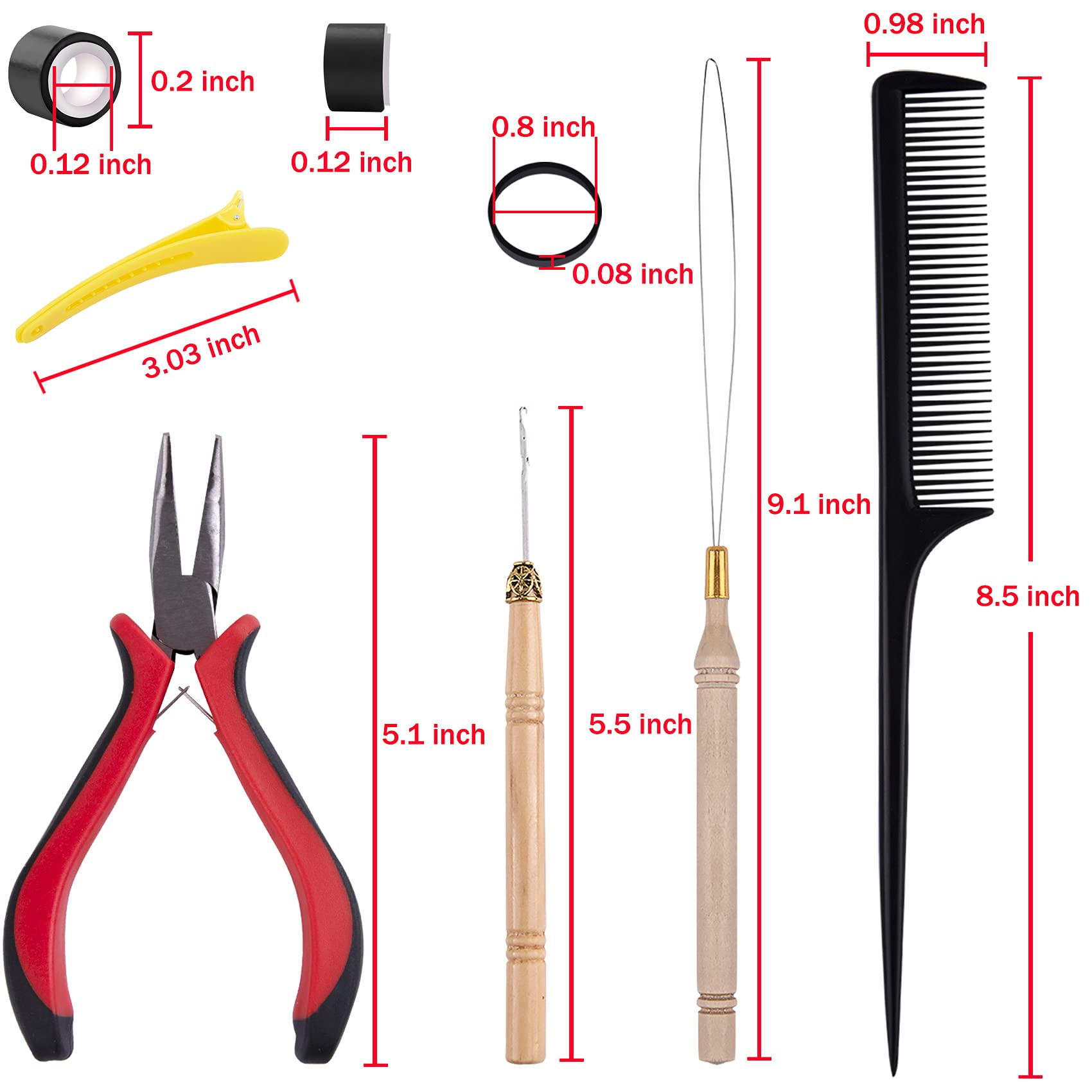 Duufin Hair Extensions Kit 500 Pcs Black Micro Ring Beads 1 Hair Extension Plier 2 Hook Needle Pulling Loop 4 Plastic Alligator