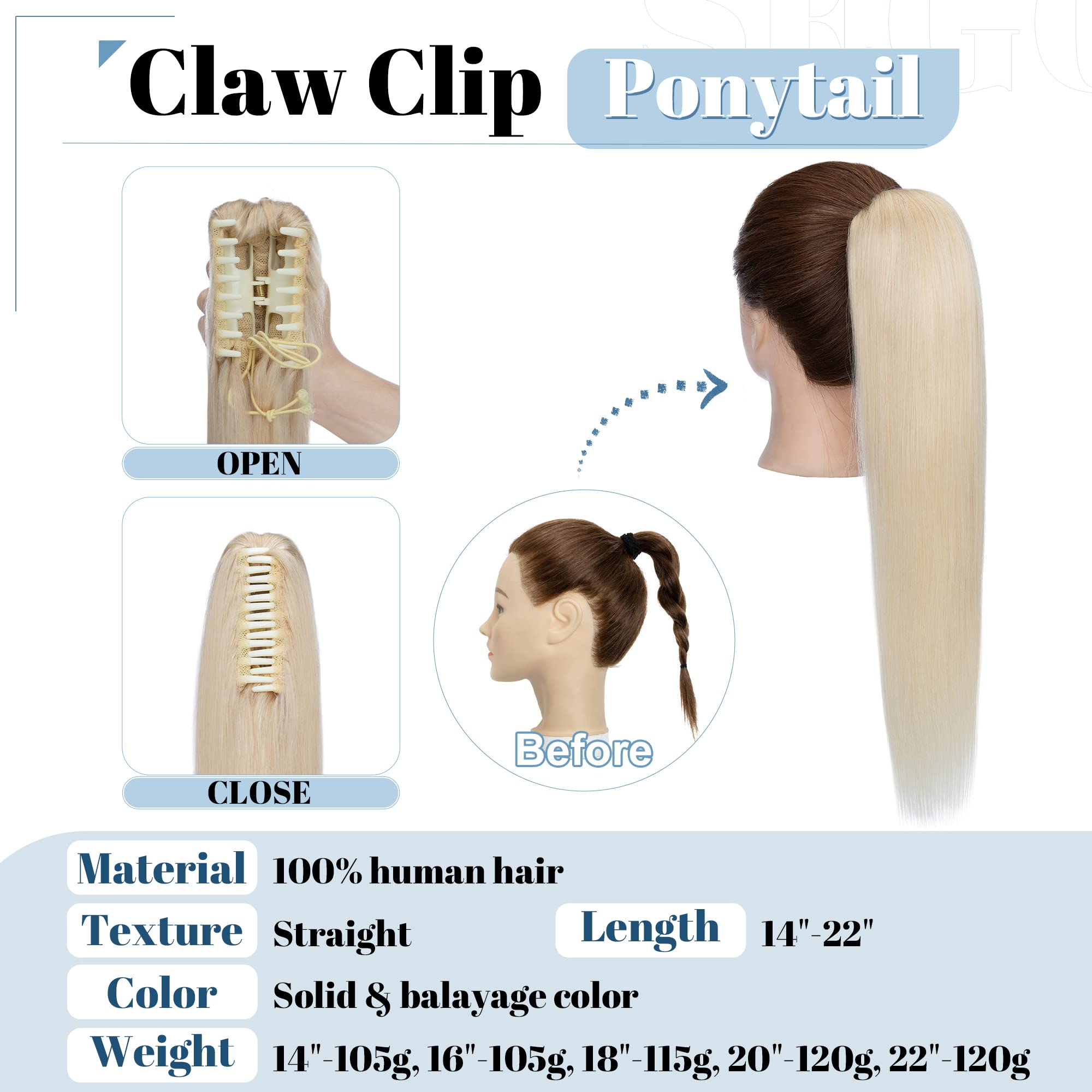 SEGO Claw Clip Ponytail Extension Human Hair 14 105g Clip in Ponytail Hair Extensions Real Human Hair Pony Tails Hair Extensions