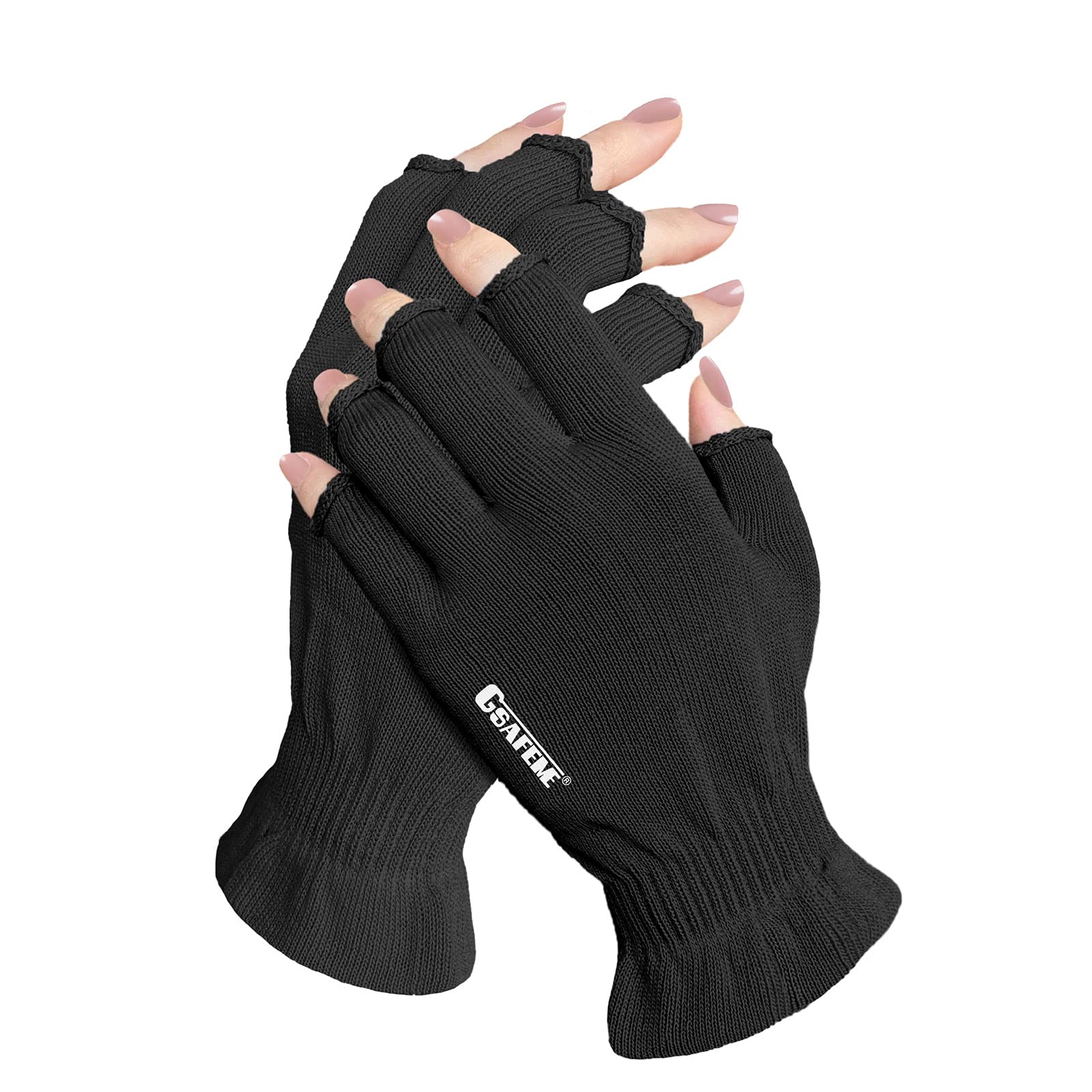 GSAFEME Gel Manicure Gloves, Anti-UV Fingerless, Large, Black, UPF50+ Cotton Moisturizing Gloves for Nail Art