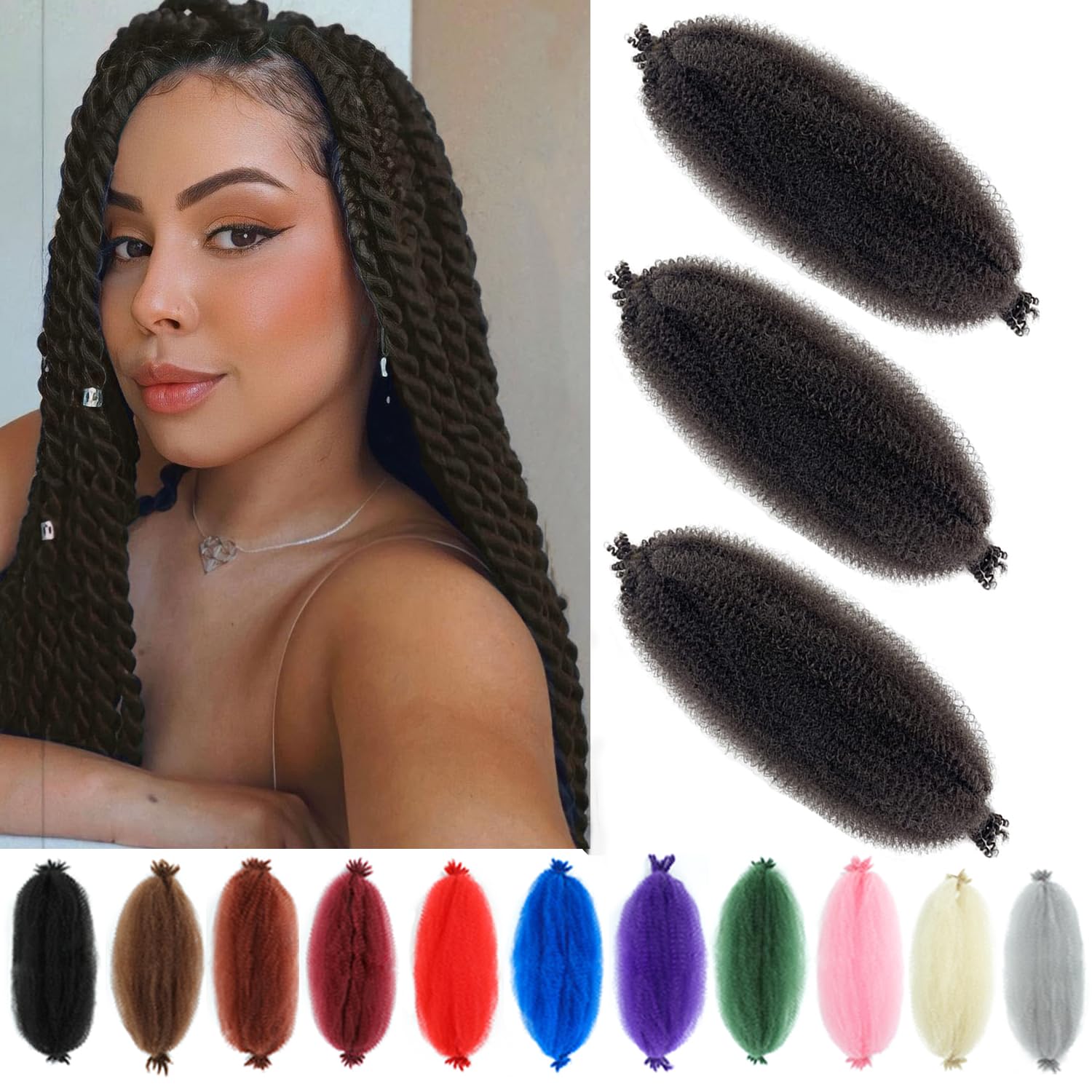 Springy Afro Twist Hair 16 Inch 3 Packs Pre Fluffed Marley Twist Braiding Hair for Black Women (16 inch, 4#)
