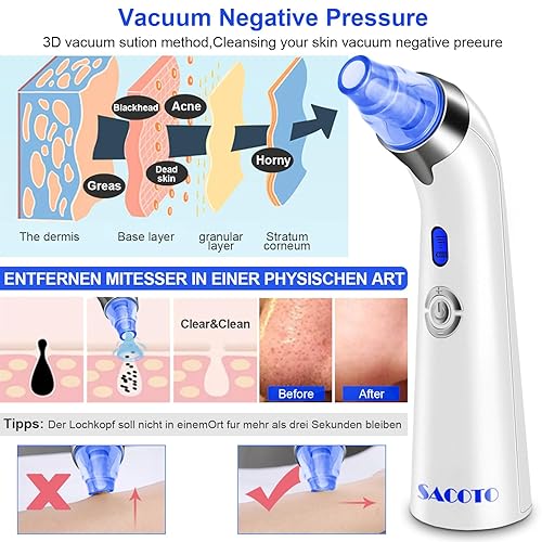 Blackhead Remover Pore Vacuum, Face Suction Pore Cleanser, 5 Suction Power Electric Blackhead Extractor Tool, 4 Probes, Blackhea
