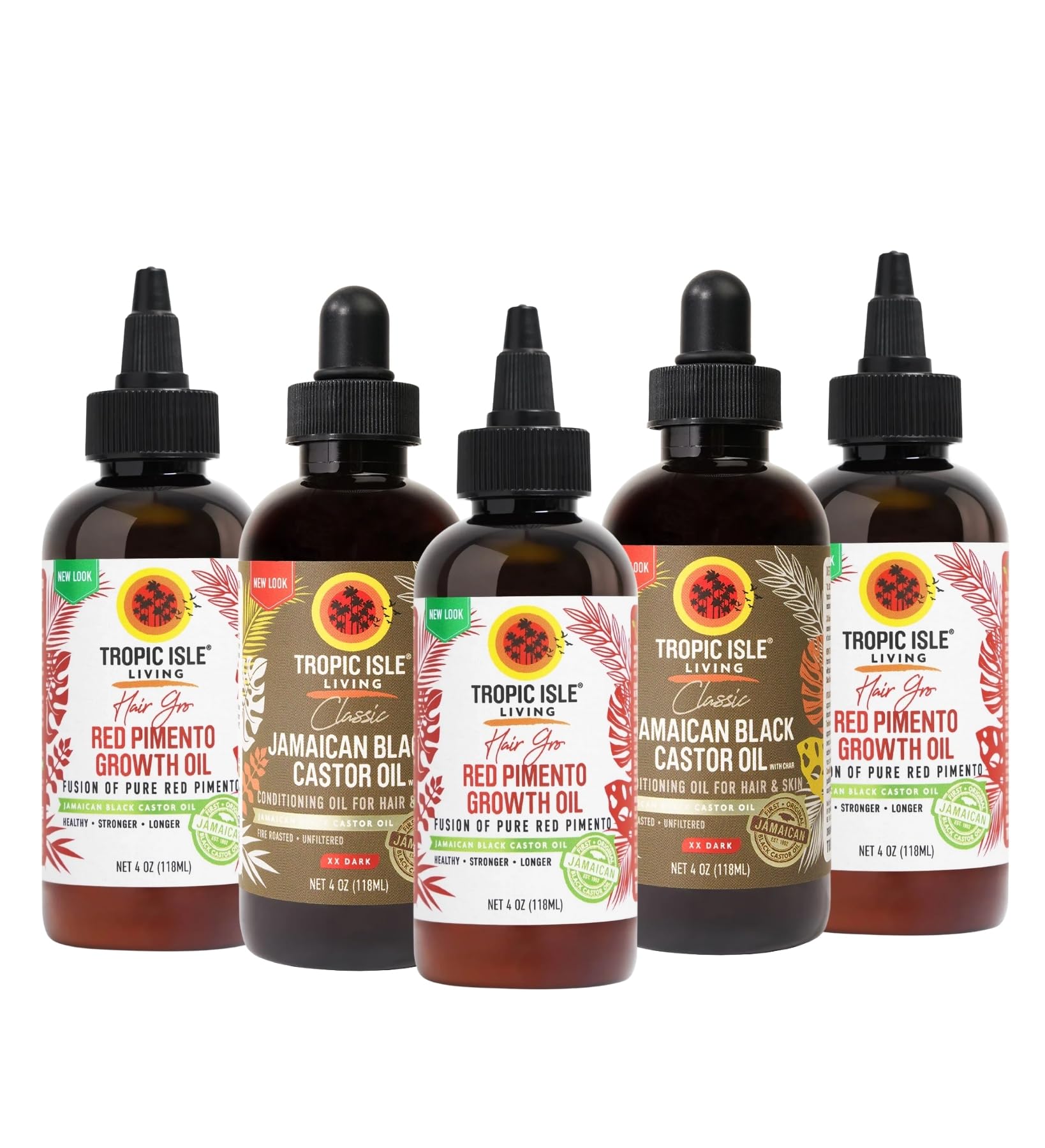 Tropic Isle Living Castor Oil Jamaican Black  2x JamaicanBlack CastorOil XX Dark 4oz Bundle with 3x Strong Roots Red Pimento Ha