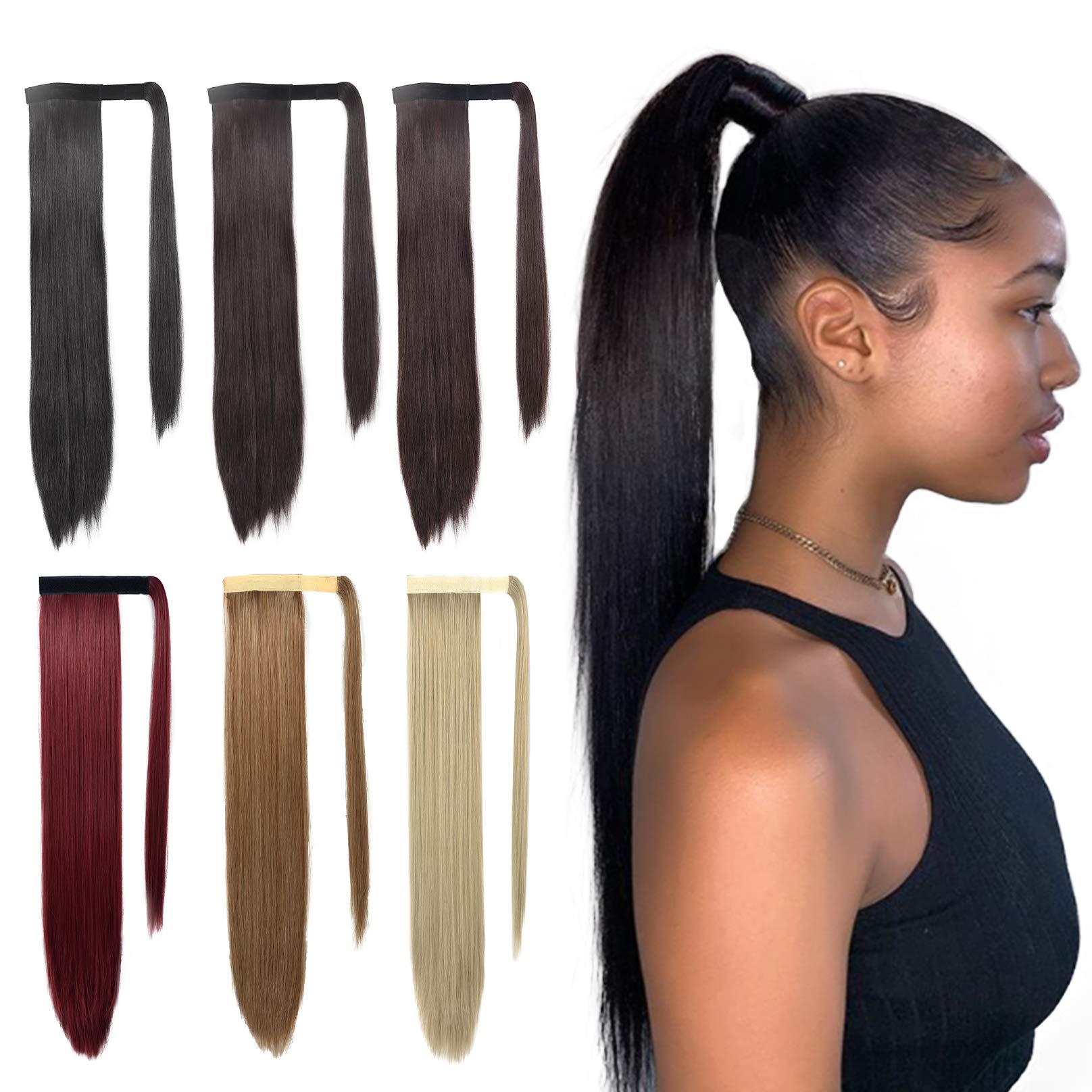 SEIKEA 24 '' Ponytail Extension Clip in Long Straight Wrap Around Pony Tail Natural Soft Synthetic Hairpiece Hair Extensions for