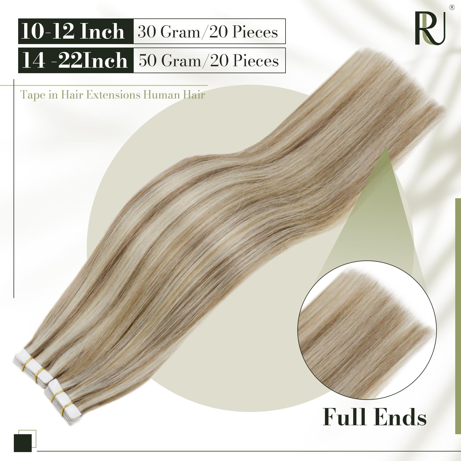 Runature 22 Inch Tape In Hair Extensions Human Hair Ash Brown Highlight Platinum Blonde Hair Extensions Tape In Invisible Straig