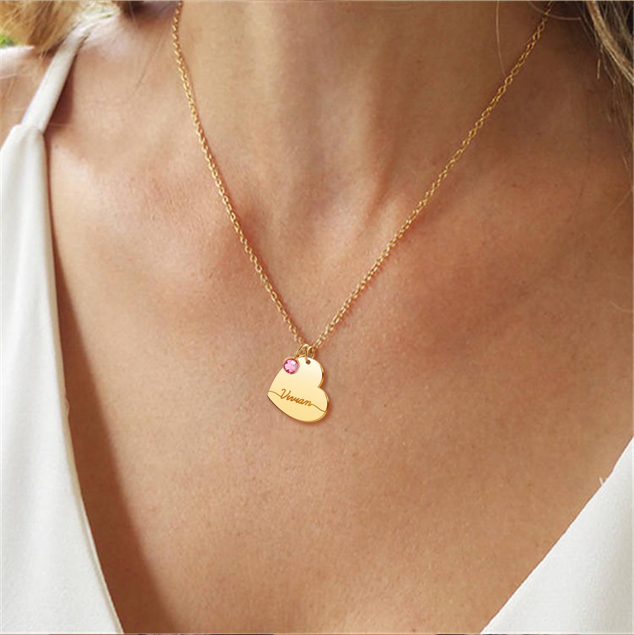 CoolJewelry Custom Name Necklace with Bithstone for Women Personalized Name Necklaces 18K Gold Plated or Sterling Silver Namepla
