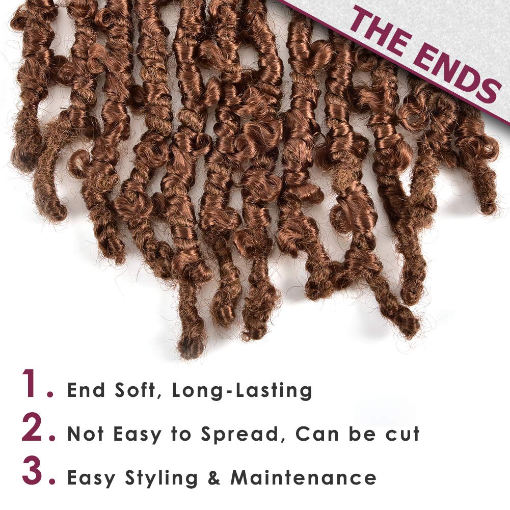 Niseyo 14 Inch Butterfly Locs Crochet Hair 6 Packs color 30, Pre Looped Handmade Medium Drak Brown Distressed Faux Locs Crochet