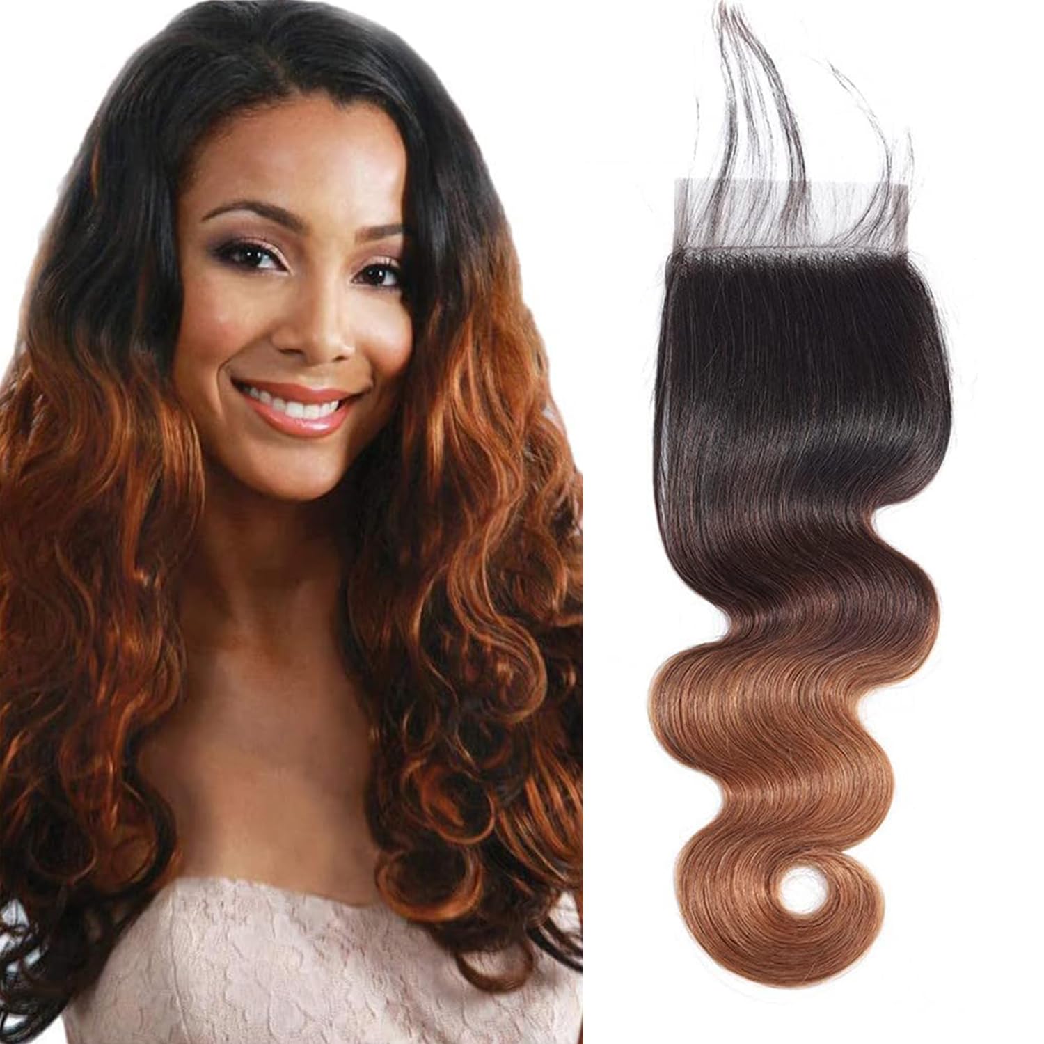 4X4 Closure Ombre Human Hair Transparent Lace Free Part With Baby Hair Body Wave Closure For Women Pre Plucked Natural Hairline 