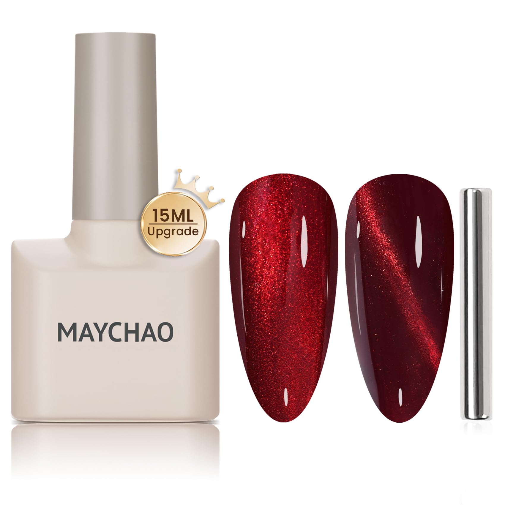 Maychao 15Ml Cat Eye Gel Nail Polish 1Pc Burgundy Gel Polish With Magnet Soak Off Holographic Magnetic Nail Polish For Nail Art