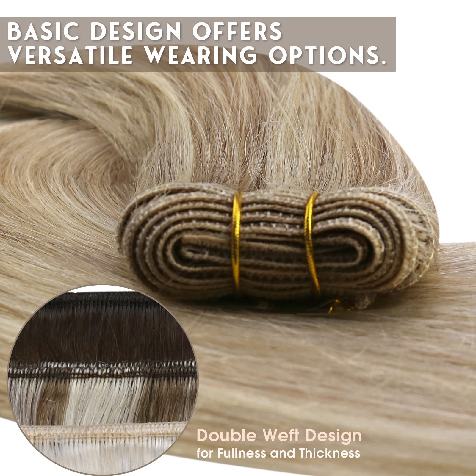 Sunny 135g Weft Hair Extensions Real Human Hair Highlights Sew in Extensions Dark Ash Blonde Roots Golden Blonde Human Hair Exte