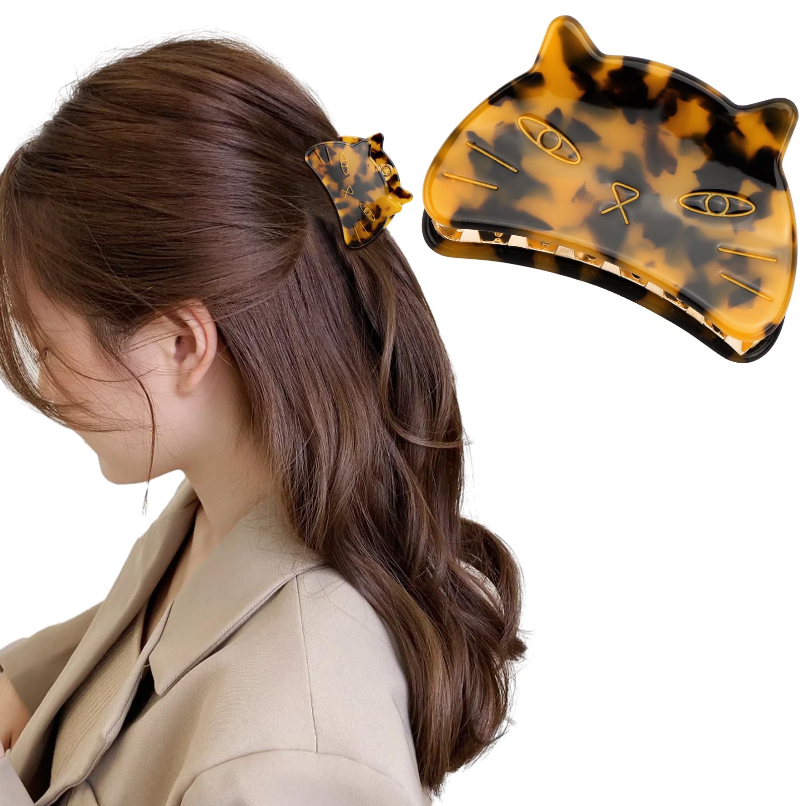 Hapdoo 1pc Yellow Leopard Cat Hair Clips, Cat Gifts for Women Small Cute Animal Hair Claw Clips Cat Lover Gifts for Girls, Funny