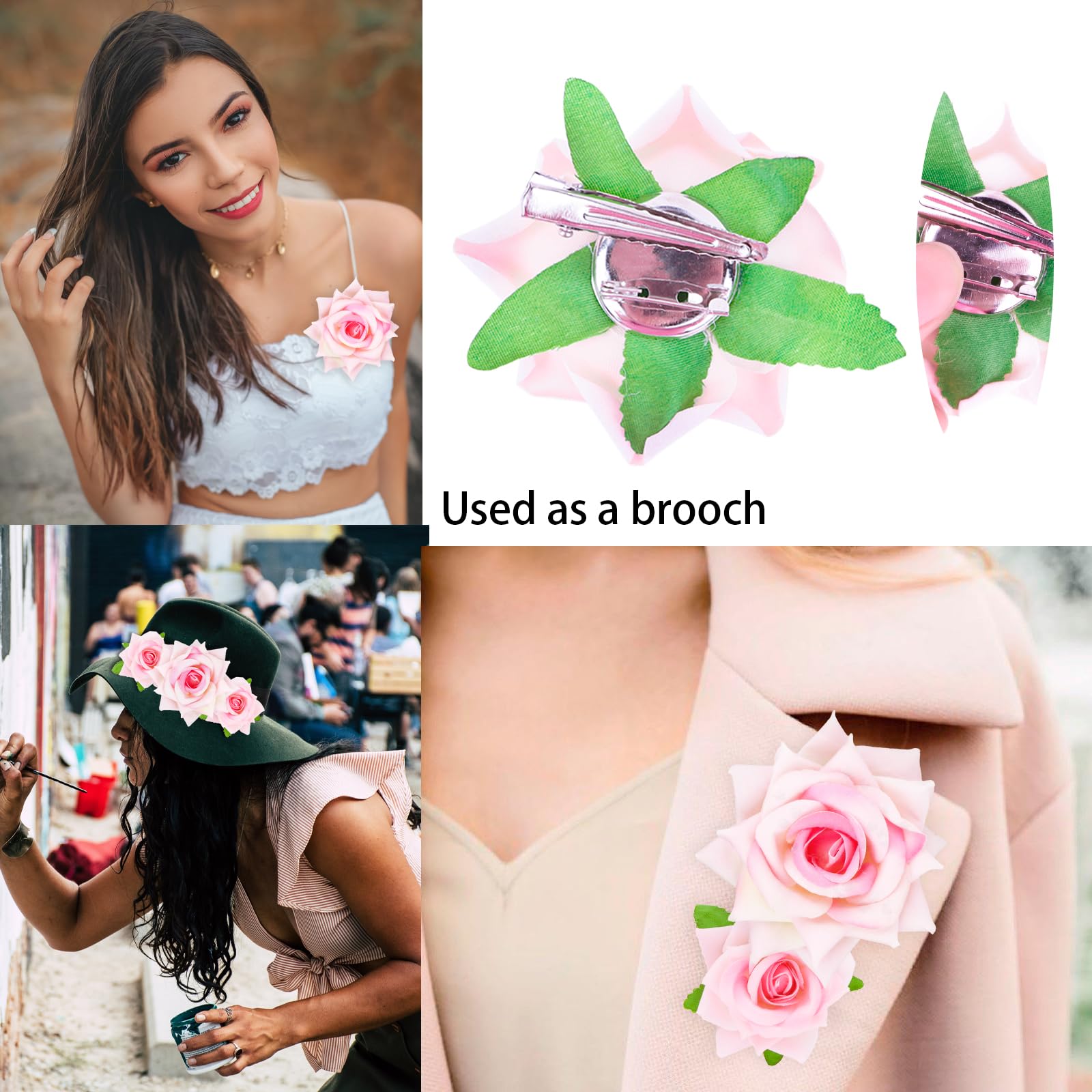 Cieher 6 Pcs Pink Rose Hair Clips For Women, Flowers Hair Pins Rose Brooch Floral Clips, Fabric Rose Flowers Hair Clip Pin Mexic