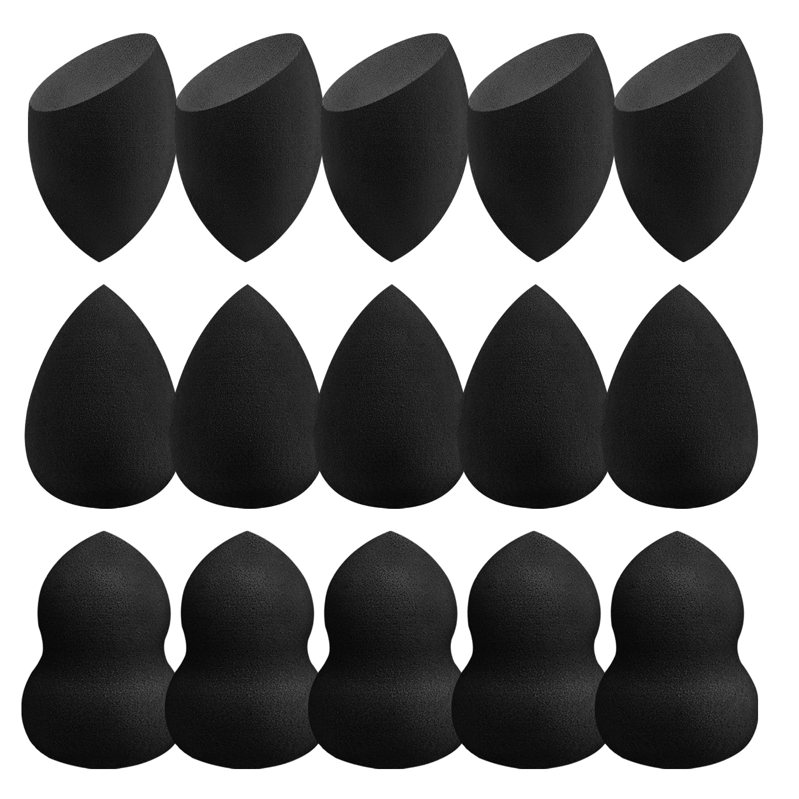 15 Pcs Black Makeup Sponge Set, LatexFree Soft Reusable Wet & Dry Use