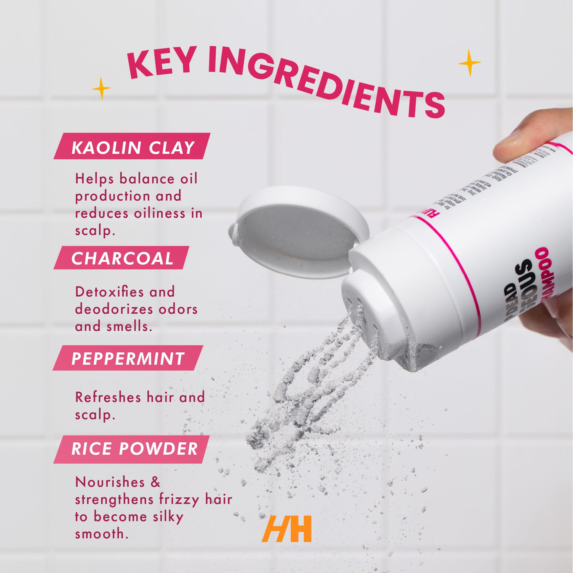 Handmade Heroes Non Aerosol Dry Shampoo Powder, 1.8oz, 100% Natural & Vegan, For Medium to Dark Hair, Model HHDS008