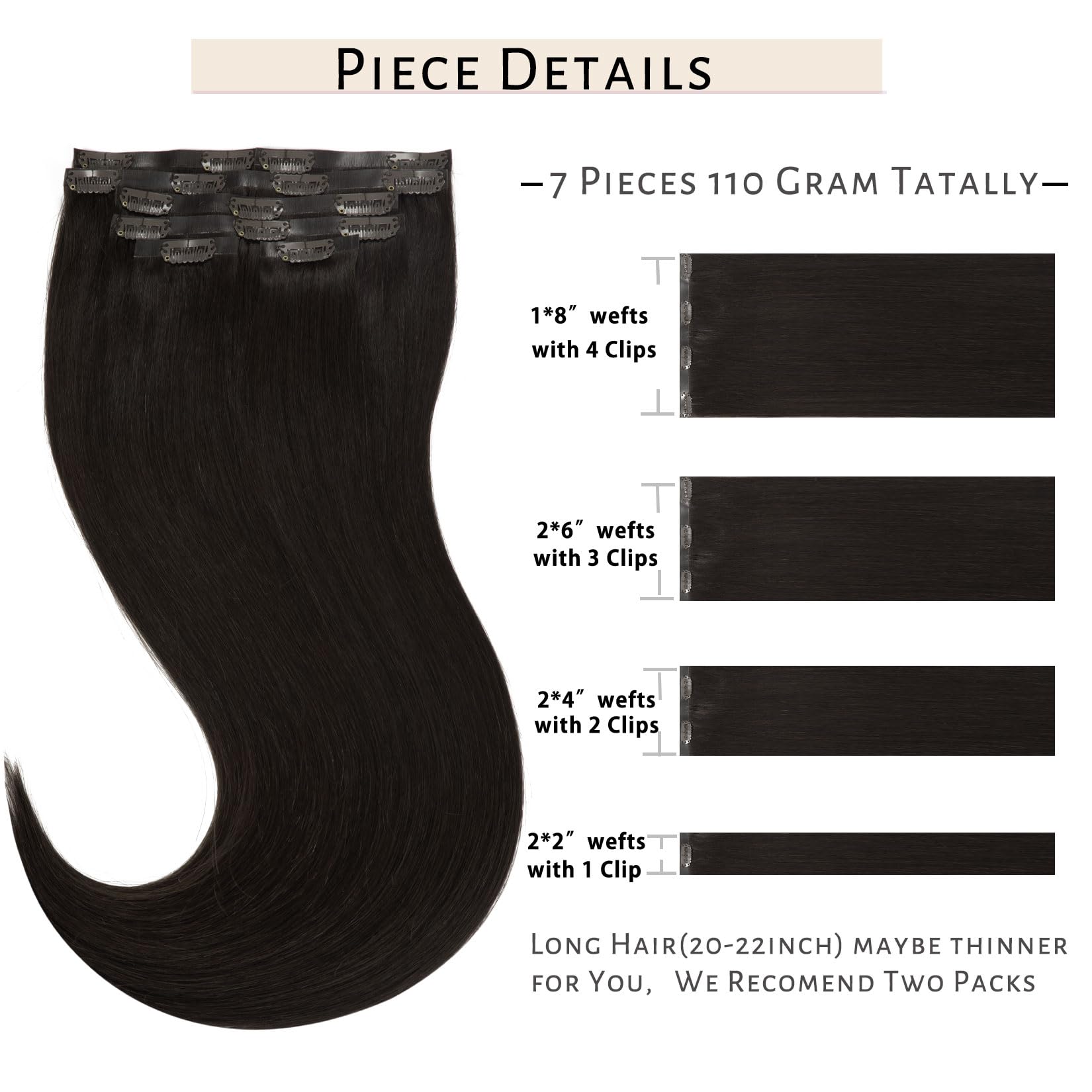 Caliee Human Hair Clip In Extensions 7Pcs Invisible Pu Weft Natural Hair Dark Brown Hair Extensions 110G Seamless Clip In Hair E