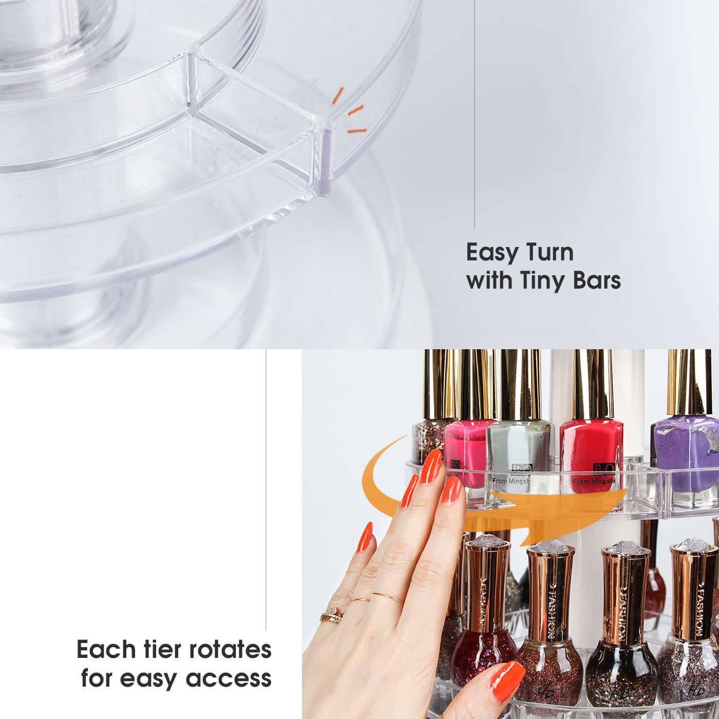 J JACKCUBE DESIGN Acrylic Nail Polish Display Stand, 3 Tier Storage Organizer, Holds 69-117 Bottles, 8.66x9.84 Inch, Model MK548B