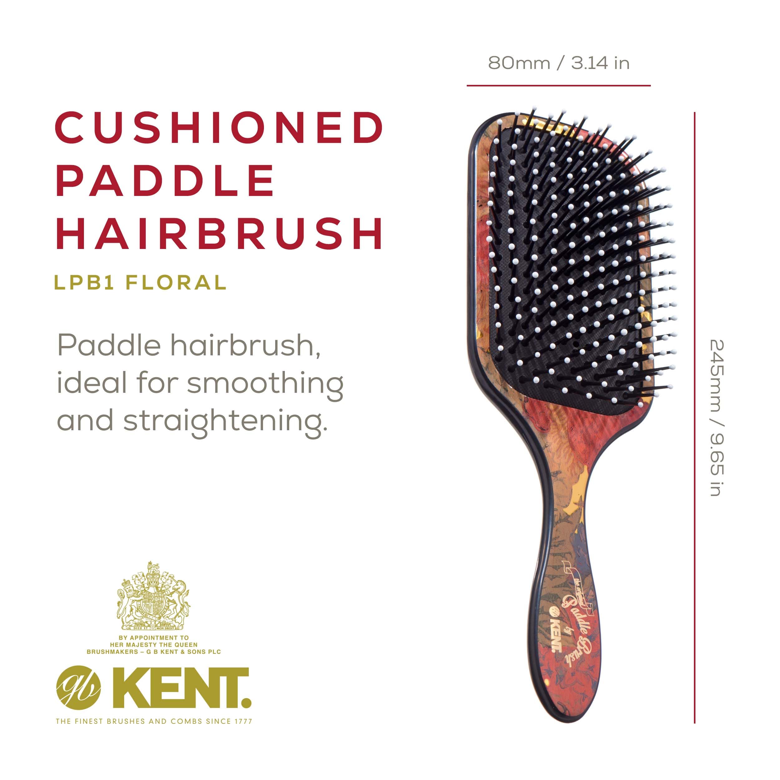 Kent Lpb1 Large Paddle Cushioned Hair Brush - Grooming, Detangling, & Smoothing Floral Print - Best Everyday Brush For Medium To