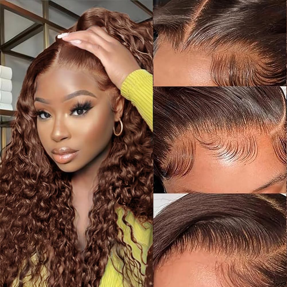 Chocolate Brown Hd Lace Front Wigs Human Hair 180% Density 13X4 Water Curly Lace Front Wigs Human Hair Pre Plucked Glueless Wigs