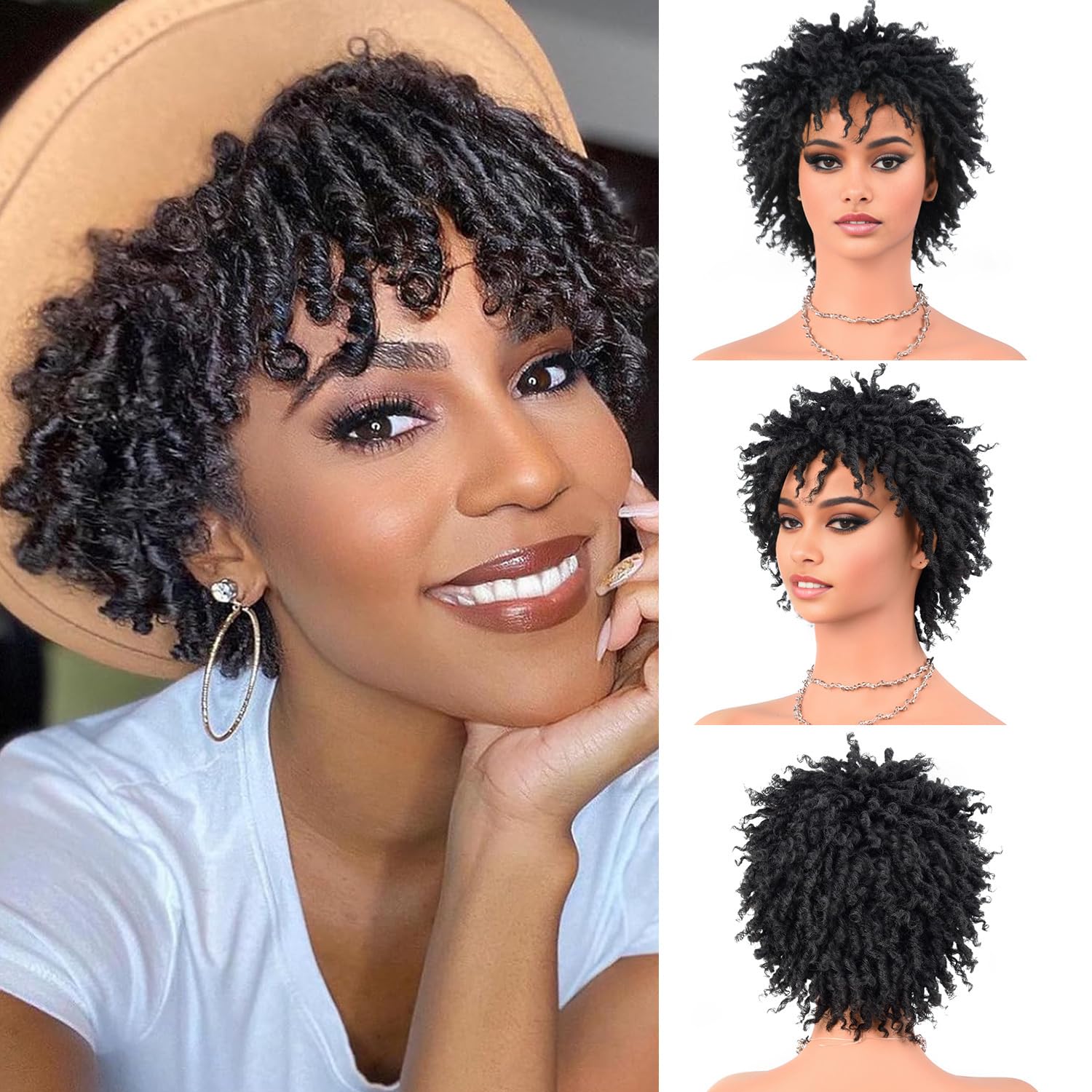 Sun Locs Short Dreadlocks Wigs For Black Women And Men, Pixie Cut Synthetic Afro Twists Dreadlocks Wig Faux Locs Braided Full Ha