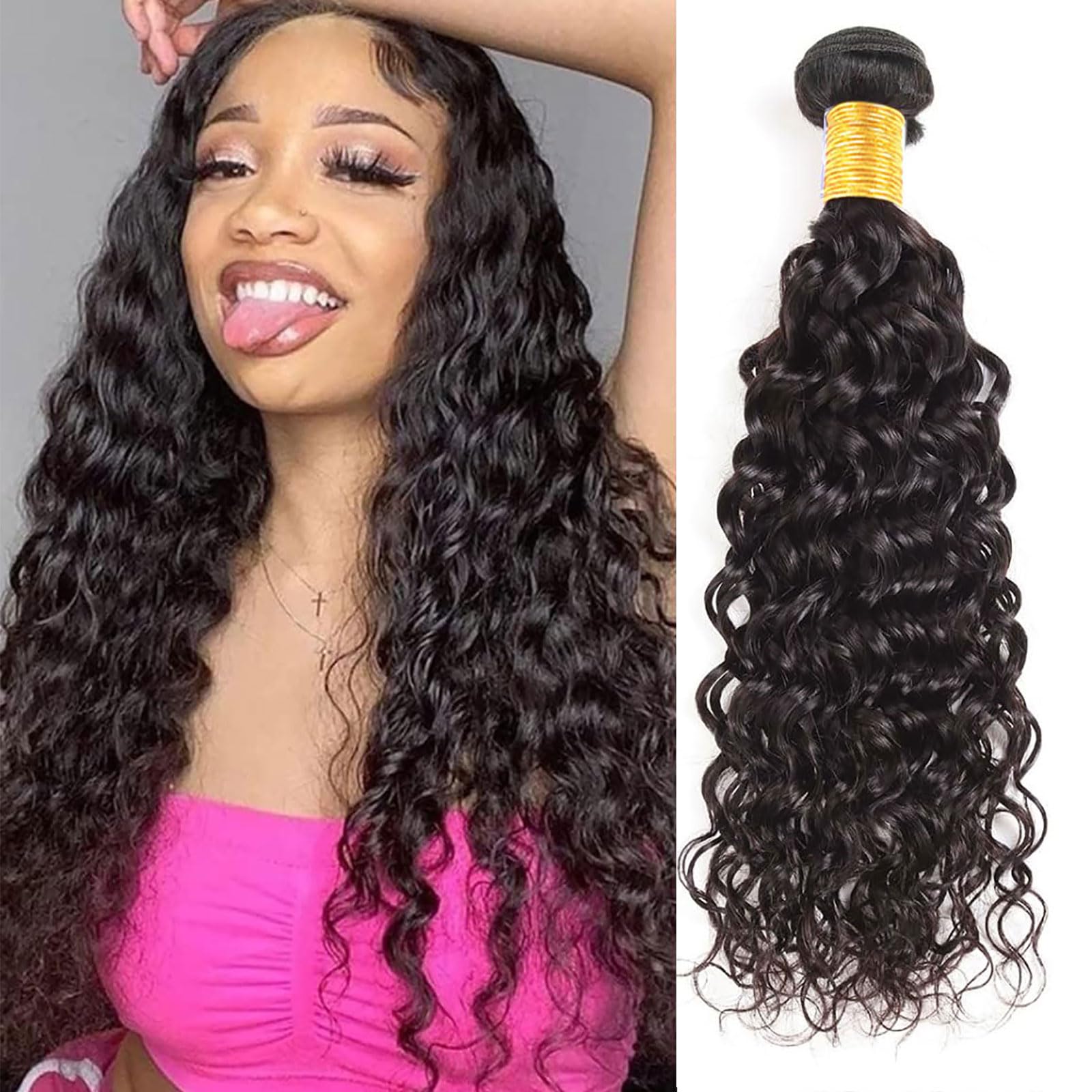 huarisi Water Wave Human Hair 1 Bundle Wet and Wavy Bundles 100% Unprocessed Virgin Wet and Wavy Hair Extensions Curly Bundles 2