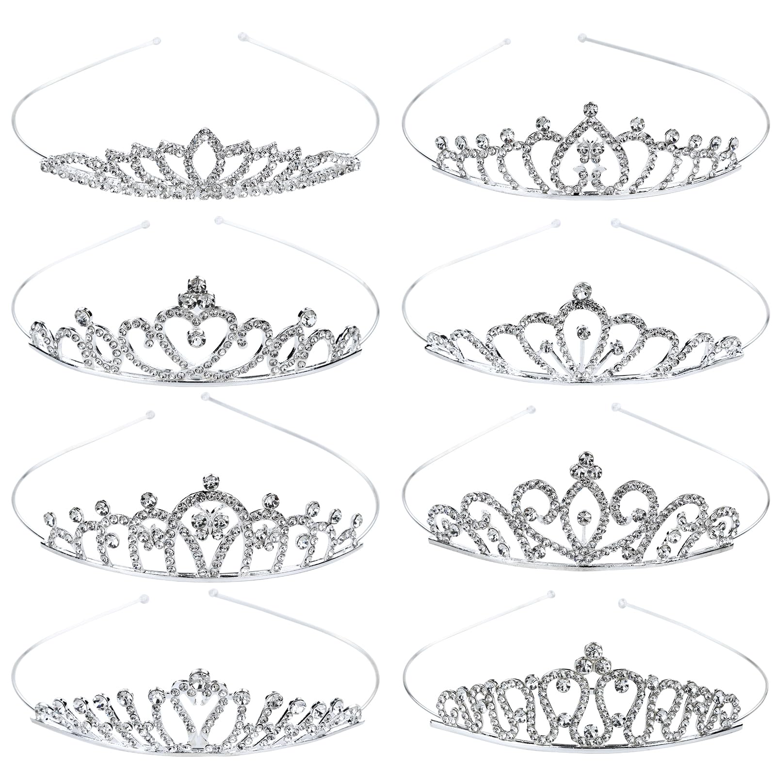 Cinaci 8 Pieces Silver Metal Bridal Wedding Party Prom Rhinestone Headbands Flower Girl Hair Bands Tiaras Crowns Accessories for