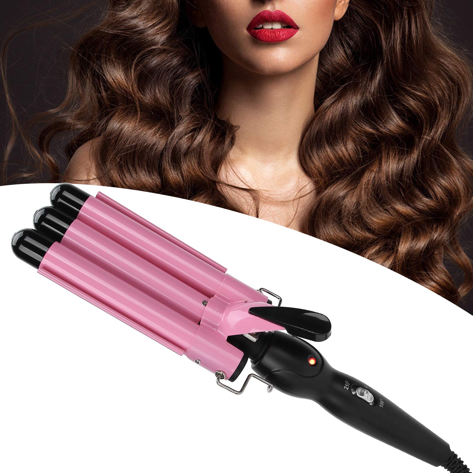 Hair Curling Tongs, 3 Barrel Hair Curler, Tourmaline Hair Curling Iron with 2 Temperature Class, Quick Heating Electric Hair Wav