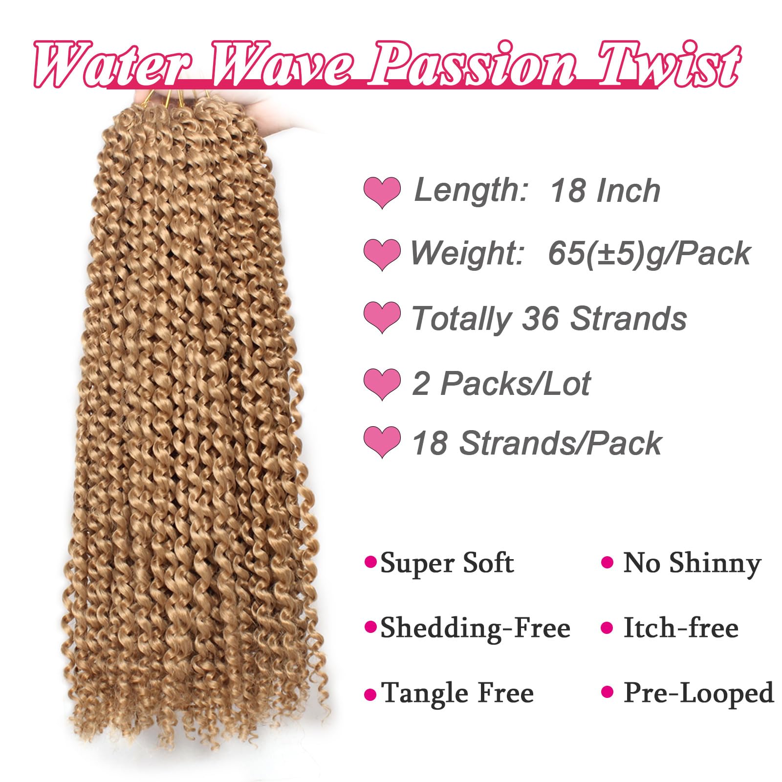 Leeven 18 Inch Long Passion Twist Crochet Hair 2 Pcs Synthetic Water Wave Crochet Braids Hair For Butterfly Locs 36 Roots Croche