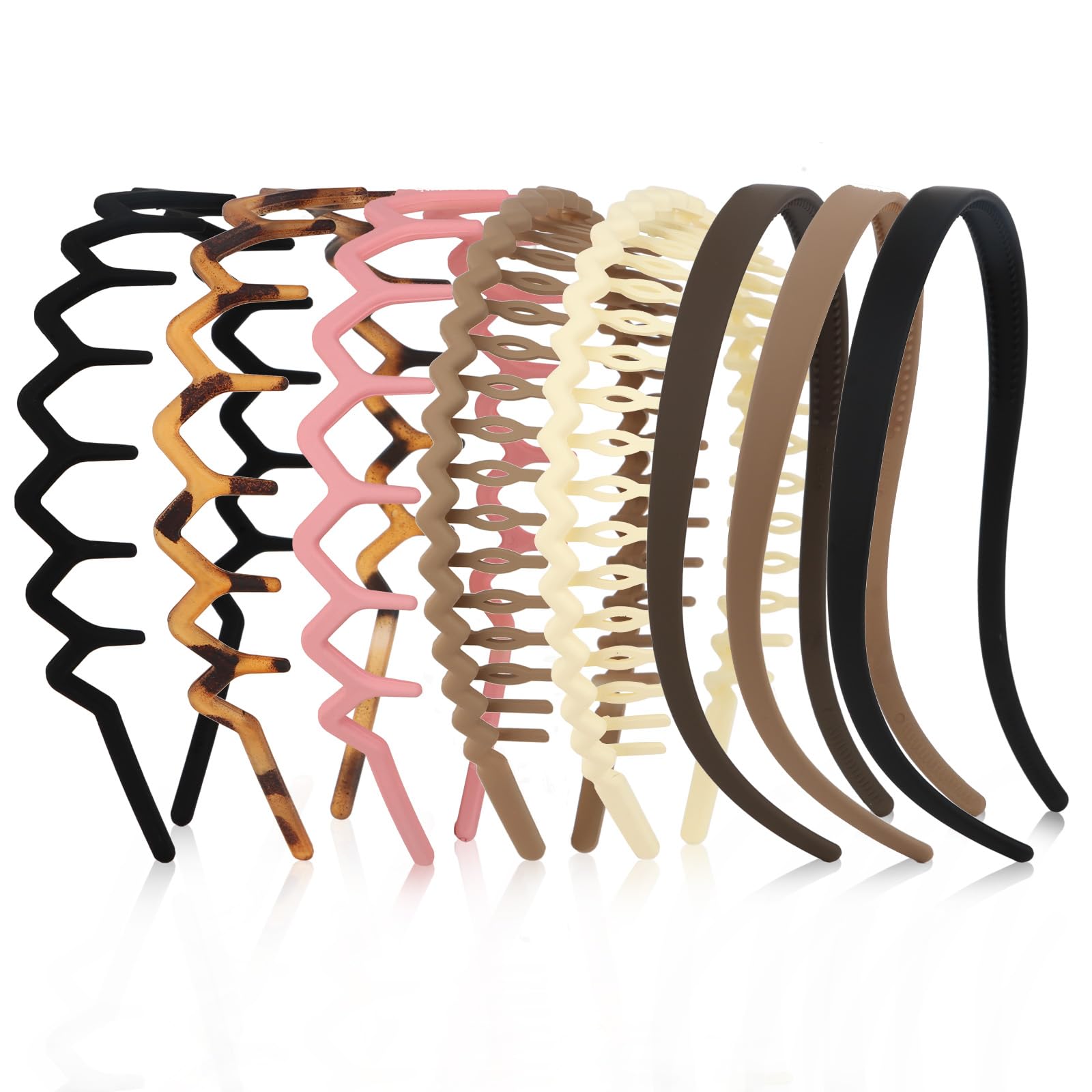 CIEHER 8PCS Zig Zag Claw Comb Headbands, Flex No Pressure Headbands for Glasses Wearers, Plastic Hair Bands with Teeth - Color 1