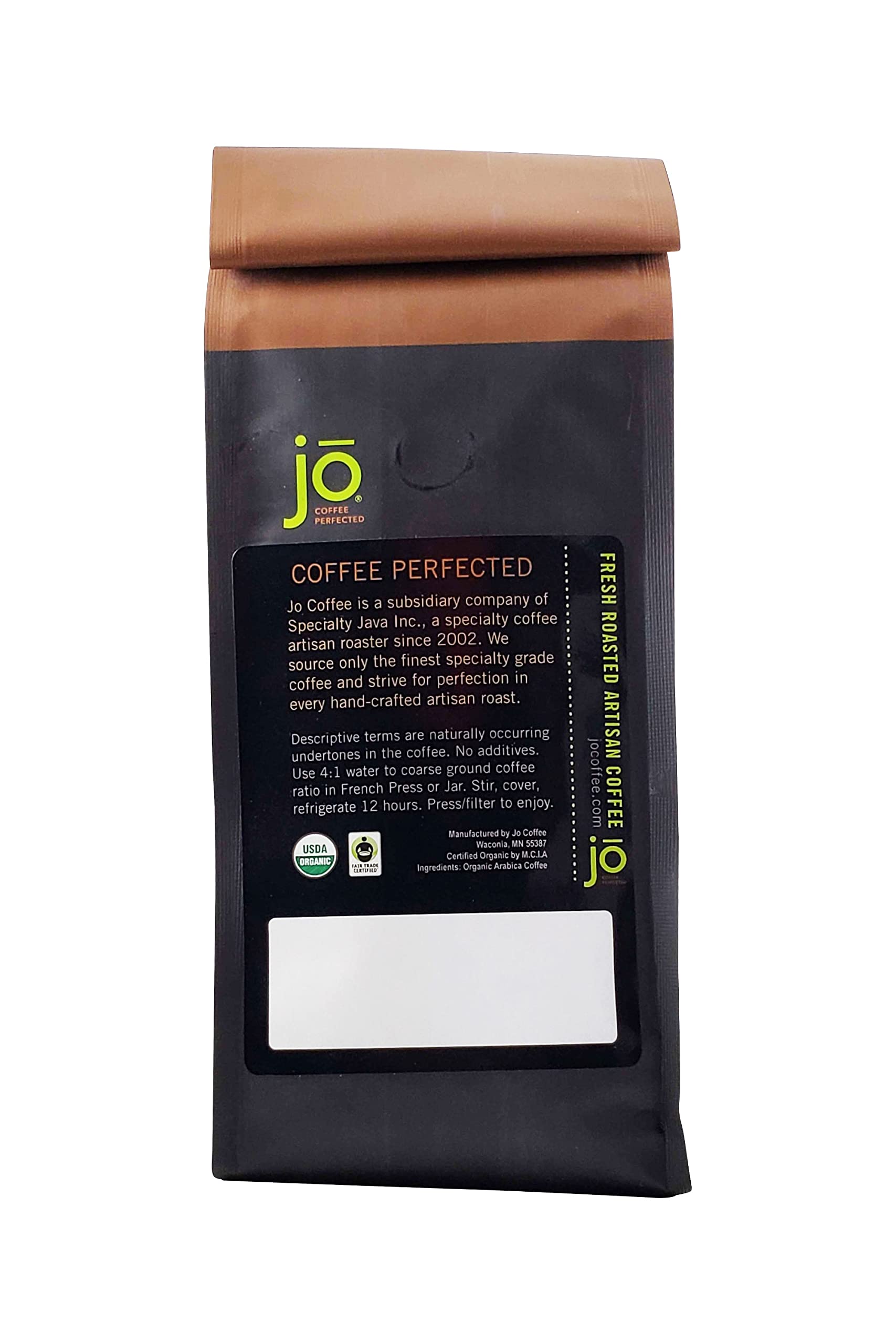 Cold Brew Jo Decaf: 2 Lb Whole Bean Usda Organic Decaf Coffee, Dark French Roast, Swiss Water Process, Soft Velvety Texture, Low