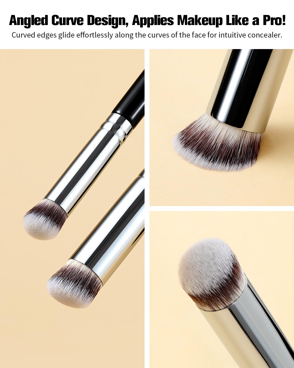 EIGSHOW Concealer Brush, 2Pcs Angled Under Eye Concealer Brush for Concealing, Blending with Liquid Cream Powder (E872&E873)