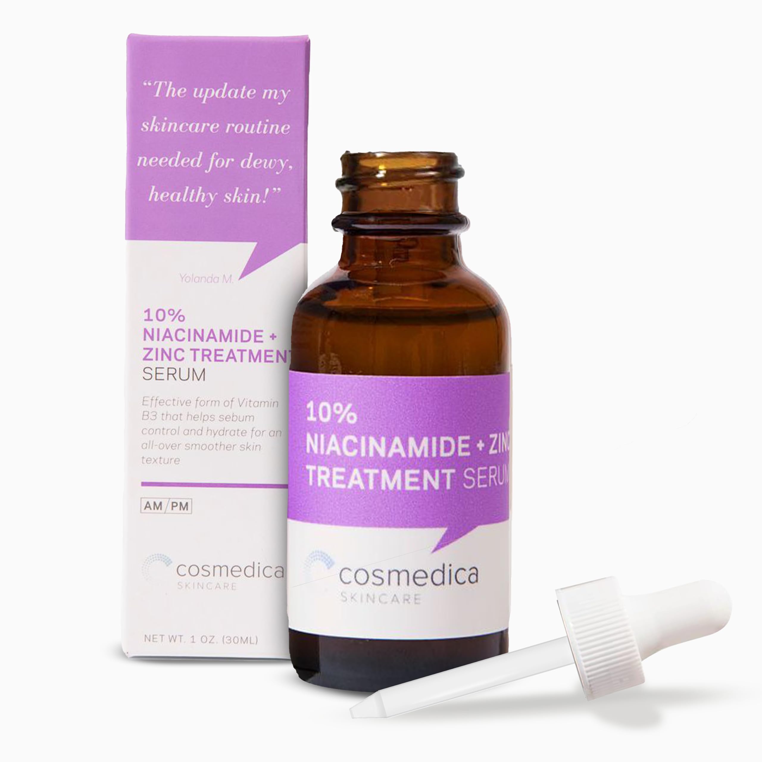 Cosmedica Skincare Niacinamide + Zinc Treatment Serum with Hyaluronic Acid, 1 oz