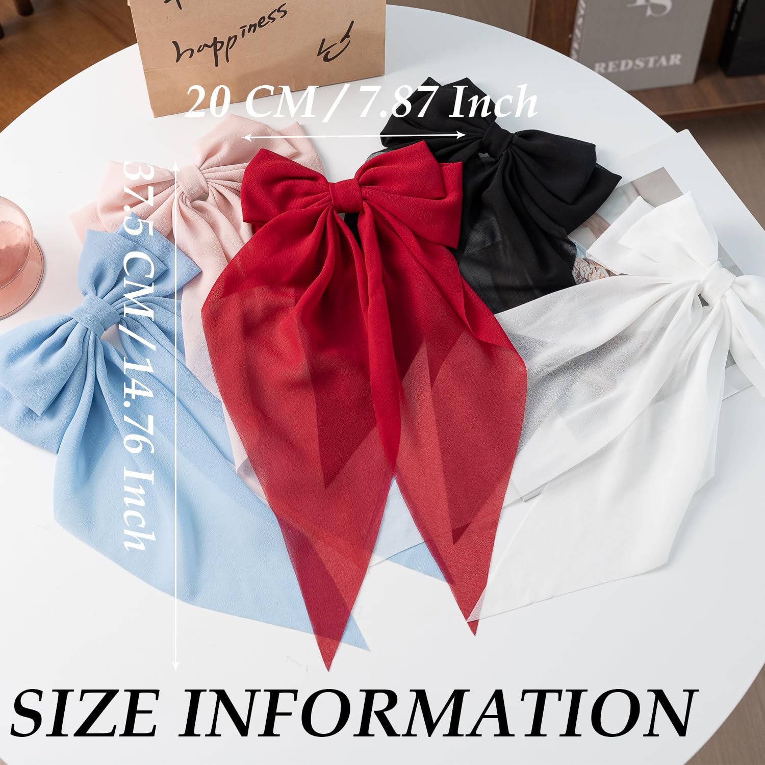 Hair Bows For Women & Girls: Big Bow Clips With Ribbons - Bow-Knot Clips For Thick & Thin Hair, Nonslip Claw Clips, 5 Pcs