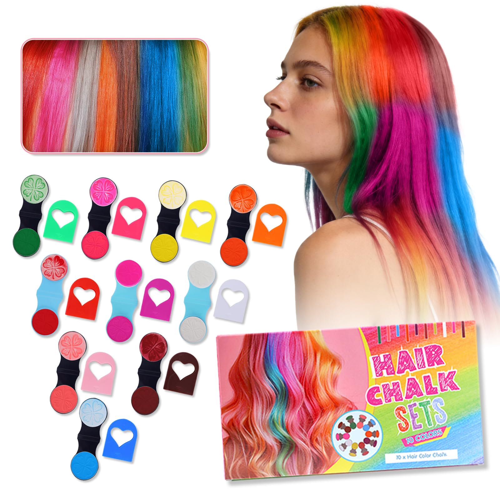 Temporary Hair Color Chalk for Adults, lonstin 10PCS Washable Hair Dye for Women Men, NonToxic Easy Application, Vibrant Colors