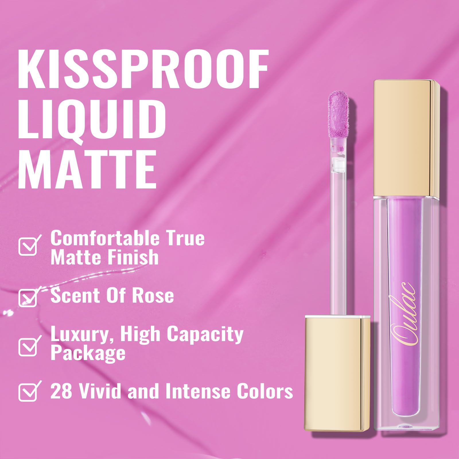 Oulac Matte Liquid Pink Purple Lipstick For Women, Long Lasting Lipstick Waterproof Lip Stain, No Transfer, Creamy High Pigmente