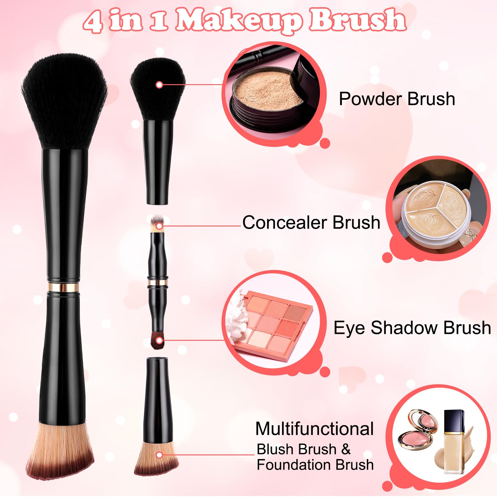Travel Makeup Brush Set 4 In 1 Makeup Brush With Case Dual Ended Mini Travel Size Makeup Brushes Foundation/Blush Brush Eyeshado