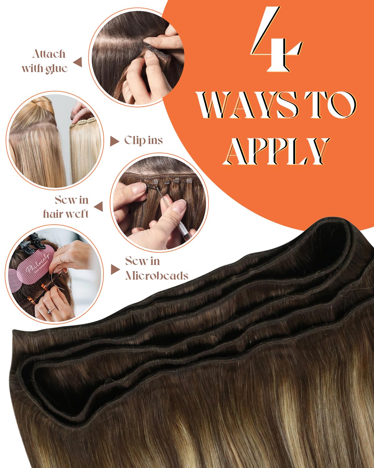 Sunny 120g Sew in Hair Extensions Real Human Hair Ombre Weft Hair Extensions Human Hair Dark Brown Ombre Caramel Blonde Balayage