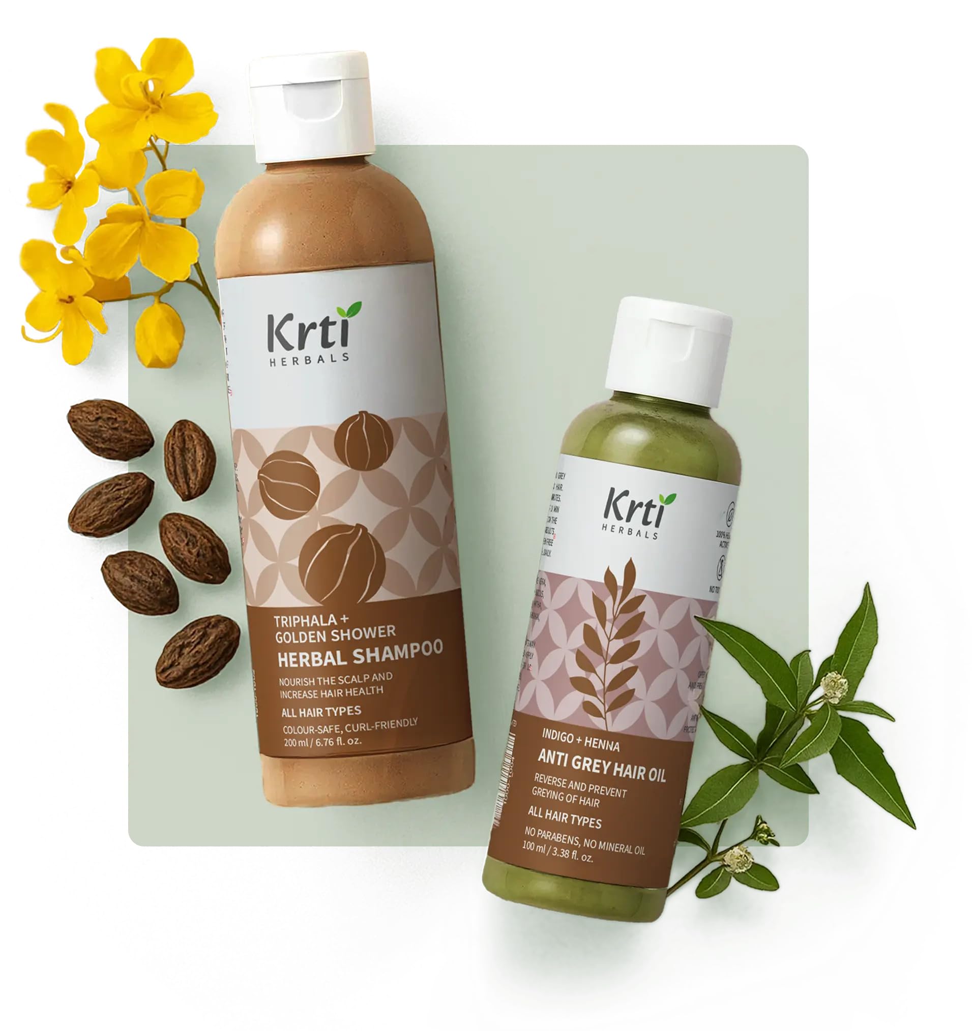 Krti Herbals Anti Dandruff Shampoo (200 Ml) & Anti Grey Hair Oil (100 Ml) For Men & Women Combo - (Pack Of 2) | For Scalp Streng