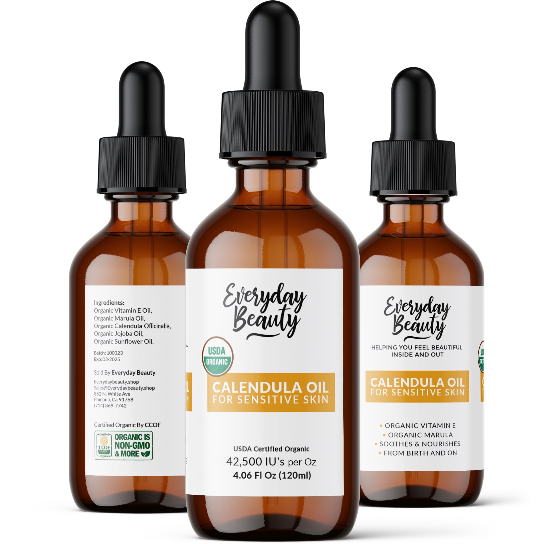 Organic Calendula Oil For Sensitive Skin - Usda Certified 100% Plant Based, Lightweight & Unscented Gentle Soothing Oil For Sens