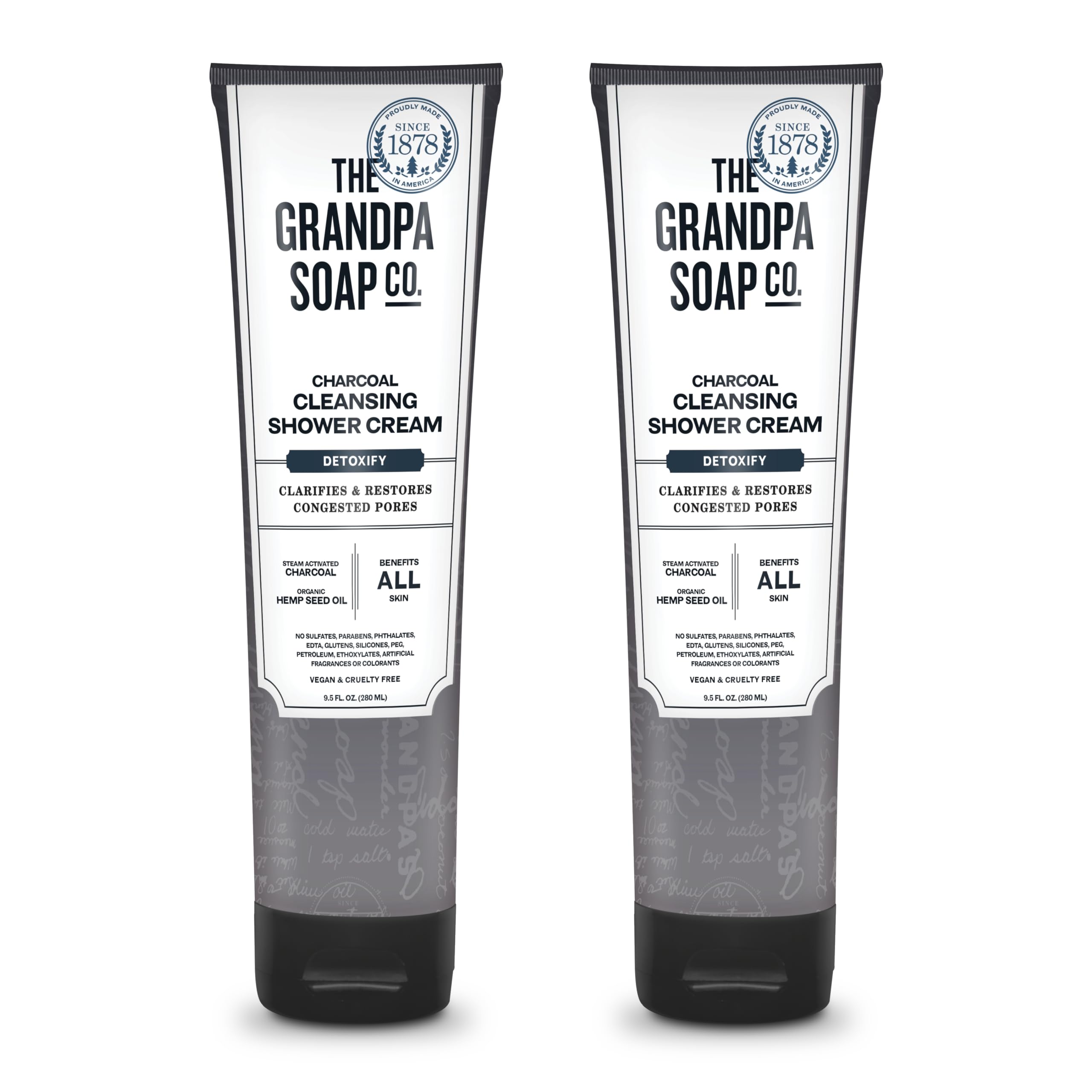 The Grandpa Soap Company Charcoal Cleansing Shower Cream - Clarifies & Restores Congested Pores, With Activated Charcoal & Hemp