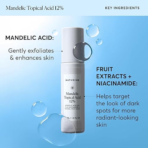 Naturium Mandelic Topical Acid 12%, Plus Niacinamide & Natural Fruit Acids, Anti-Aging & Brightening Skin Treatment, 1.0 Oz