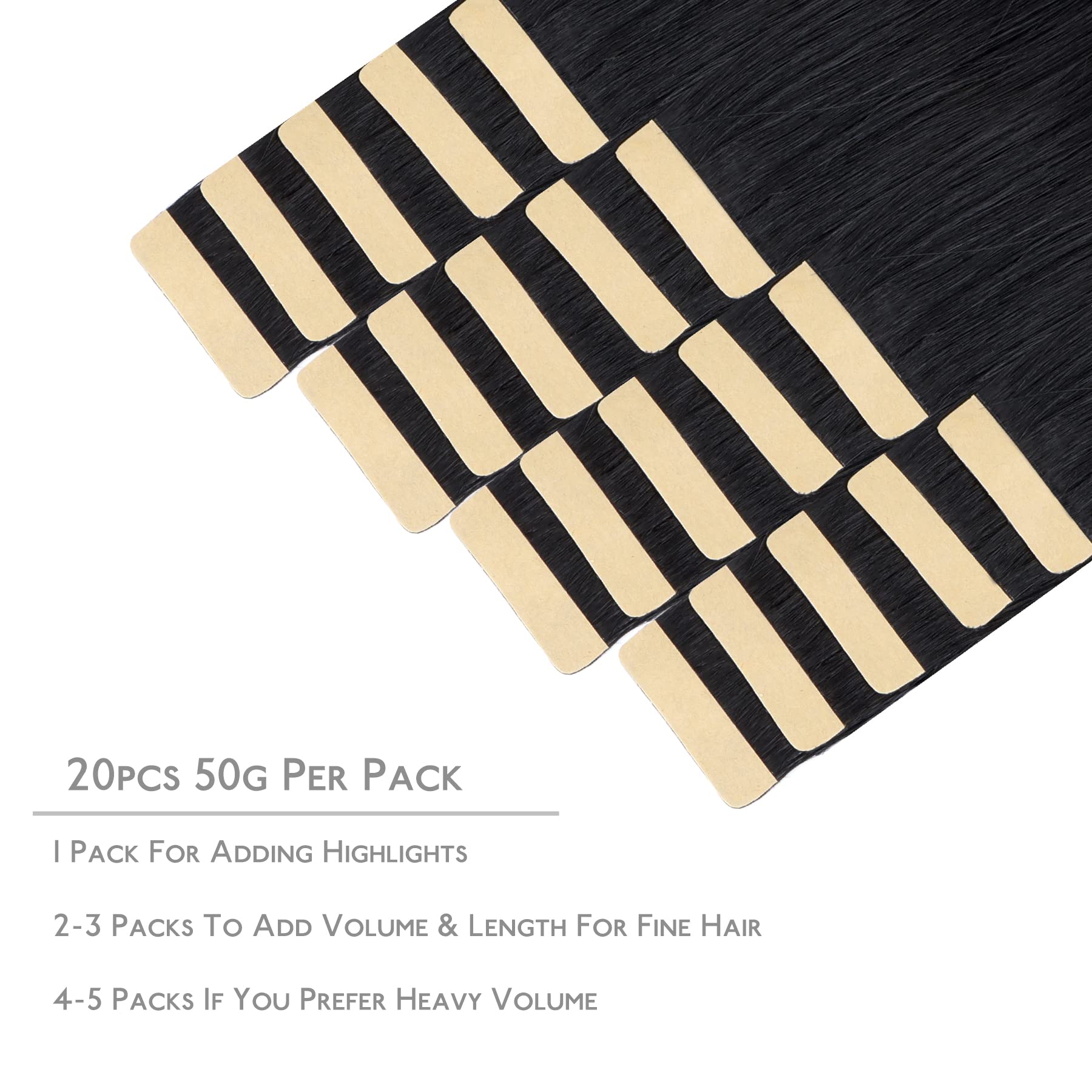 Wennalife Tape In Hair Extensions Human Hair, 20Pcs 50G 24 Inch Jet Black Remy Hair Extensions Straight Human Hair Tape In Exten