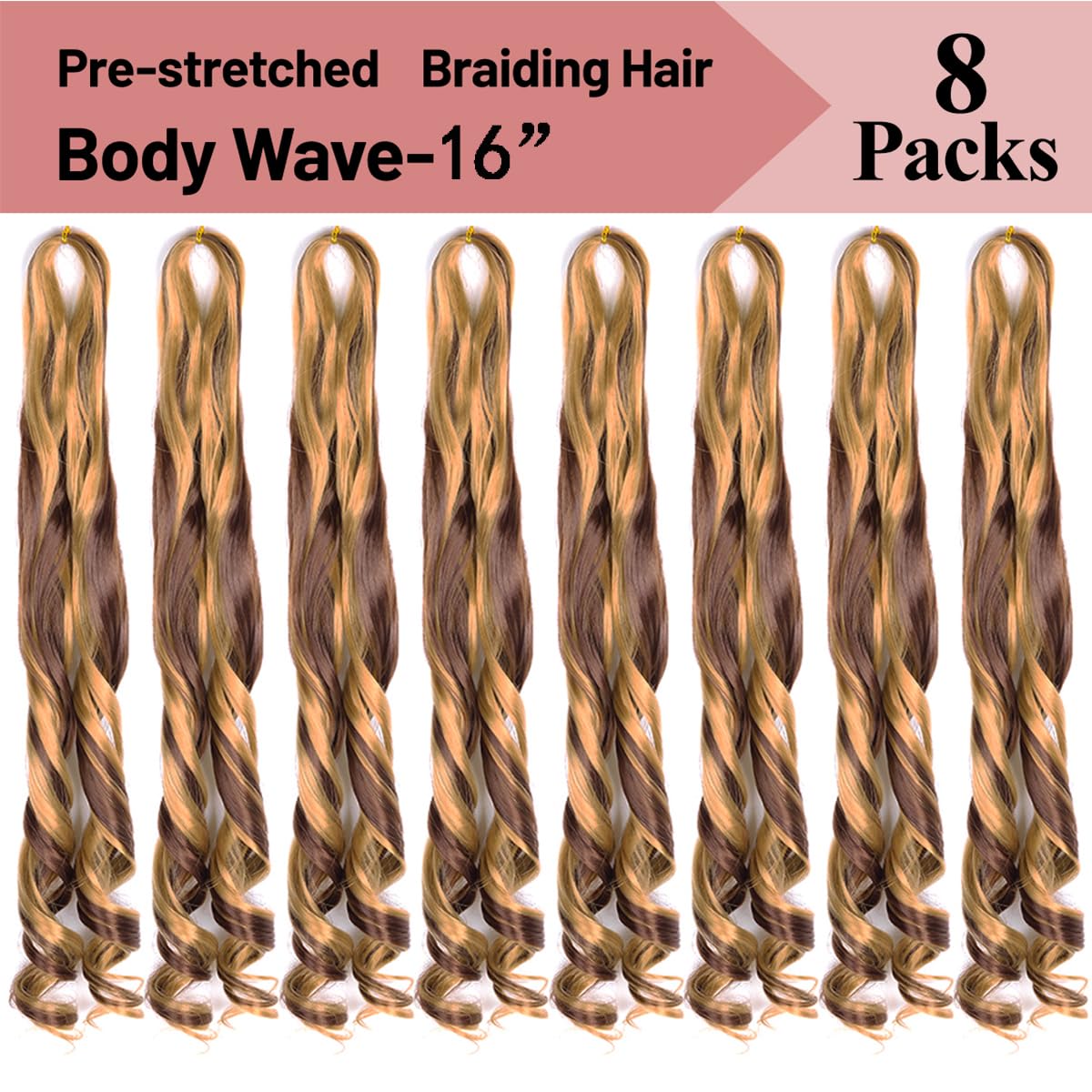 French Curly Braiding Hair,16Inch 8Pack Loose Wavy Bouncy Braiding Hair Extensions P27/33 75G/Pack French Curls Synthetic Hair E