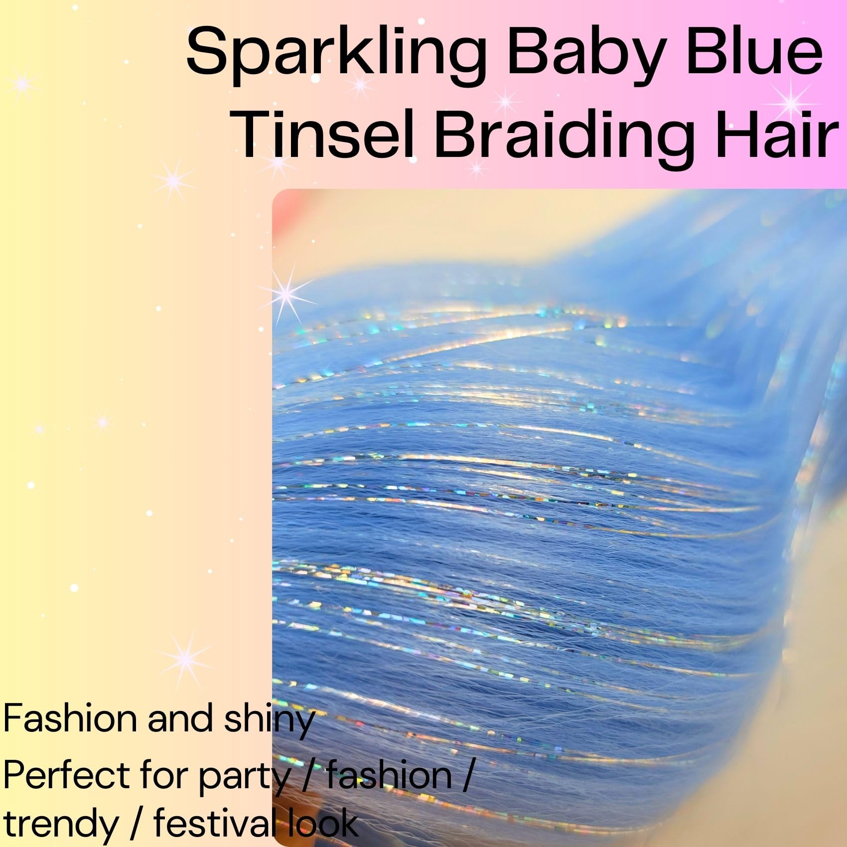 Sparkling Baby Blue Tinsel Braiding Hair Pre Stretched Glitter Braiding Hair Extensions For Knotless Box Braids(26Inch 4 Packs)