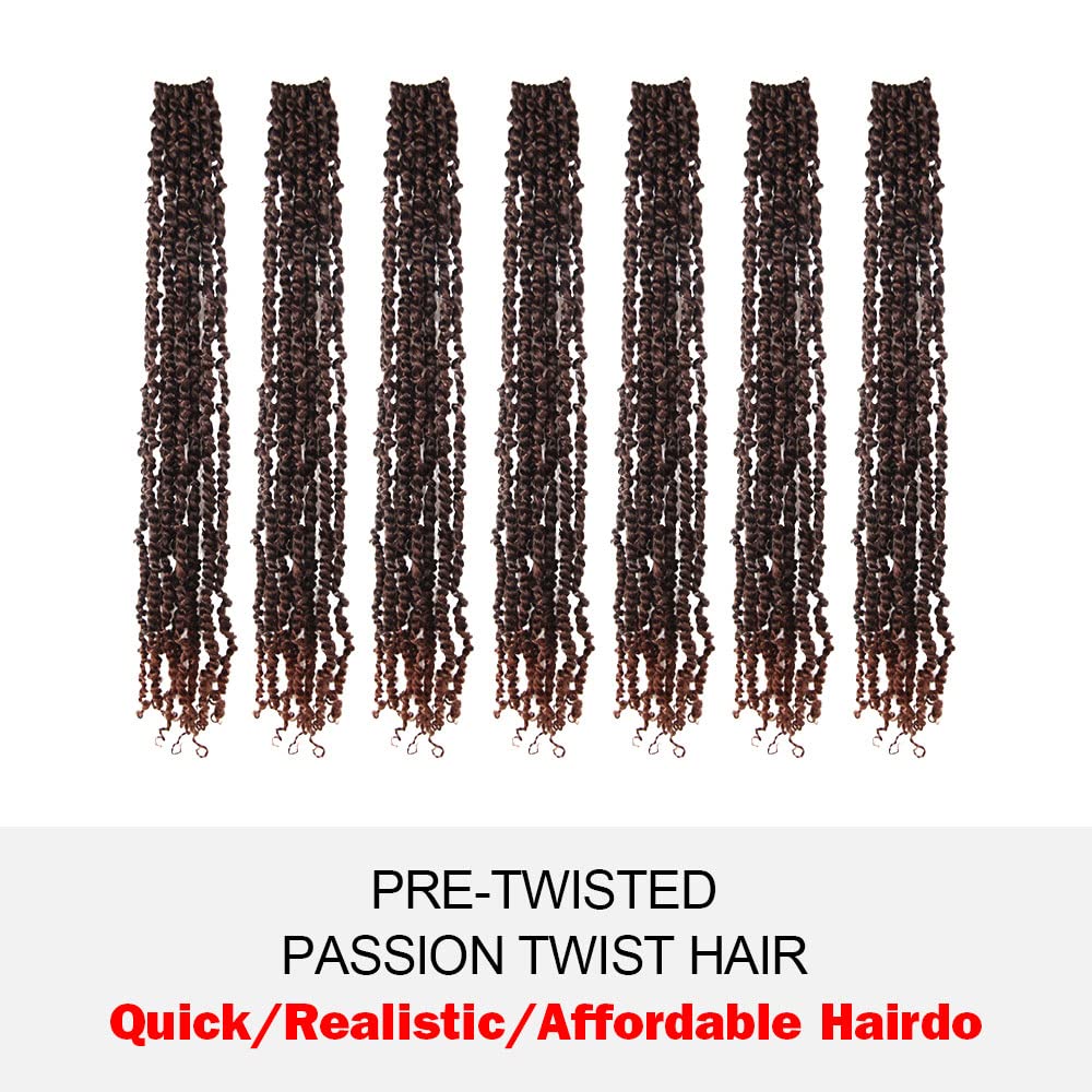 Wudas Long Passion Twist Hair 22 Inch Pre-Twisted Passion Twists Crochet Hair Ombre Light Brown Pre-Looped Synthetic Crochet Bra