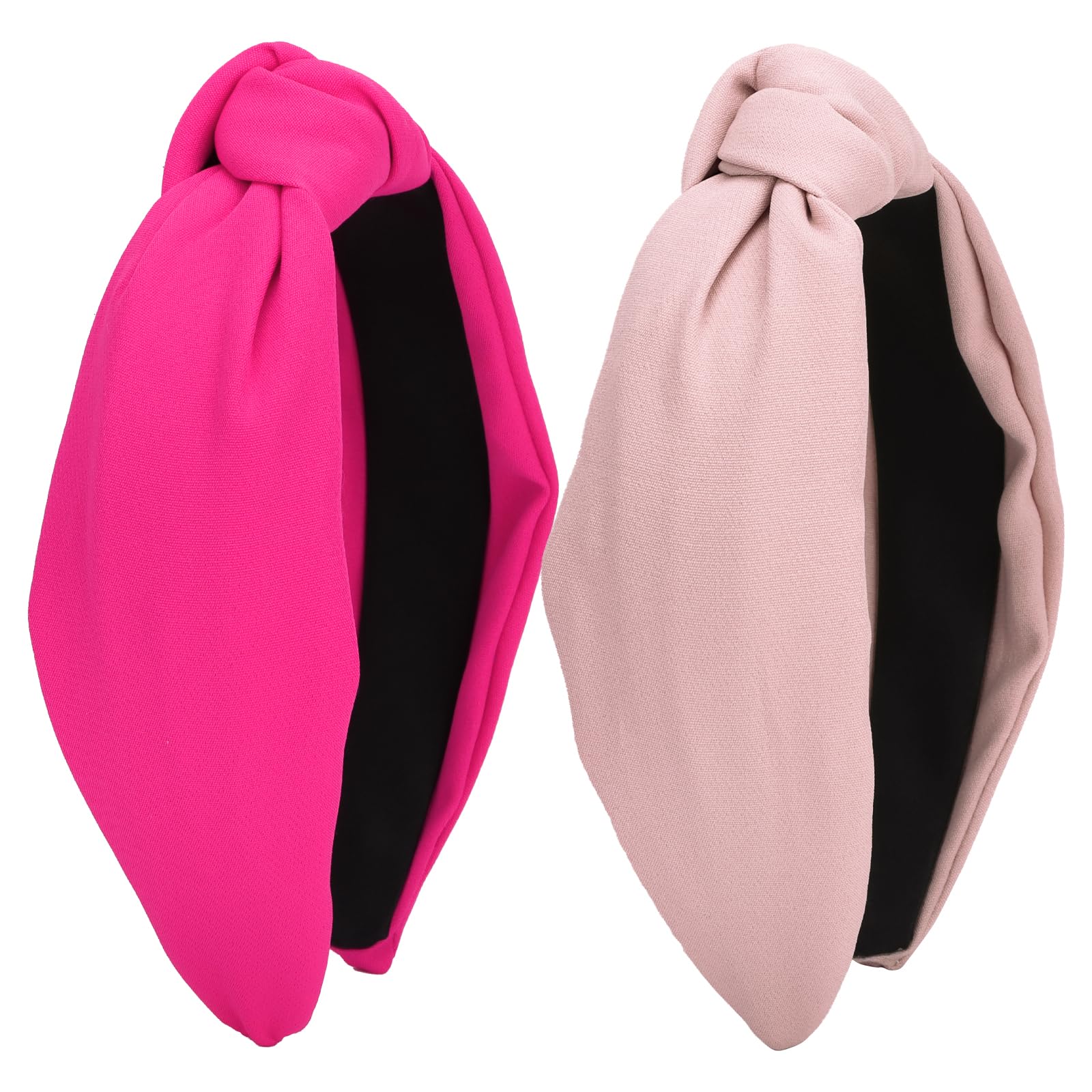Wecoe 2 Pack Knotted Headbands for Women Rose Red Pink Wide Headbands Hair Bands for Women's Hair Non Slip Fashion Cloth Headban