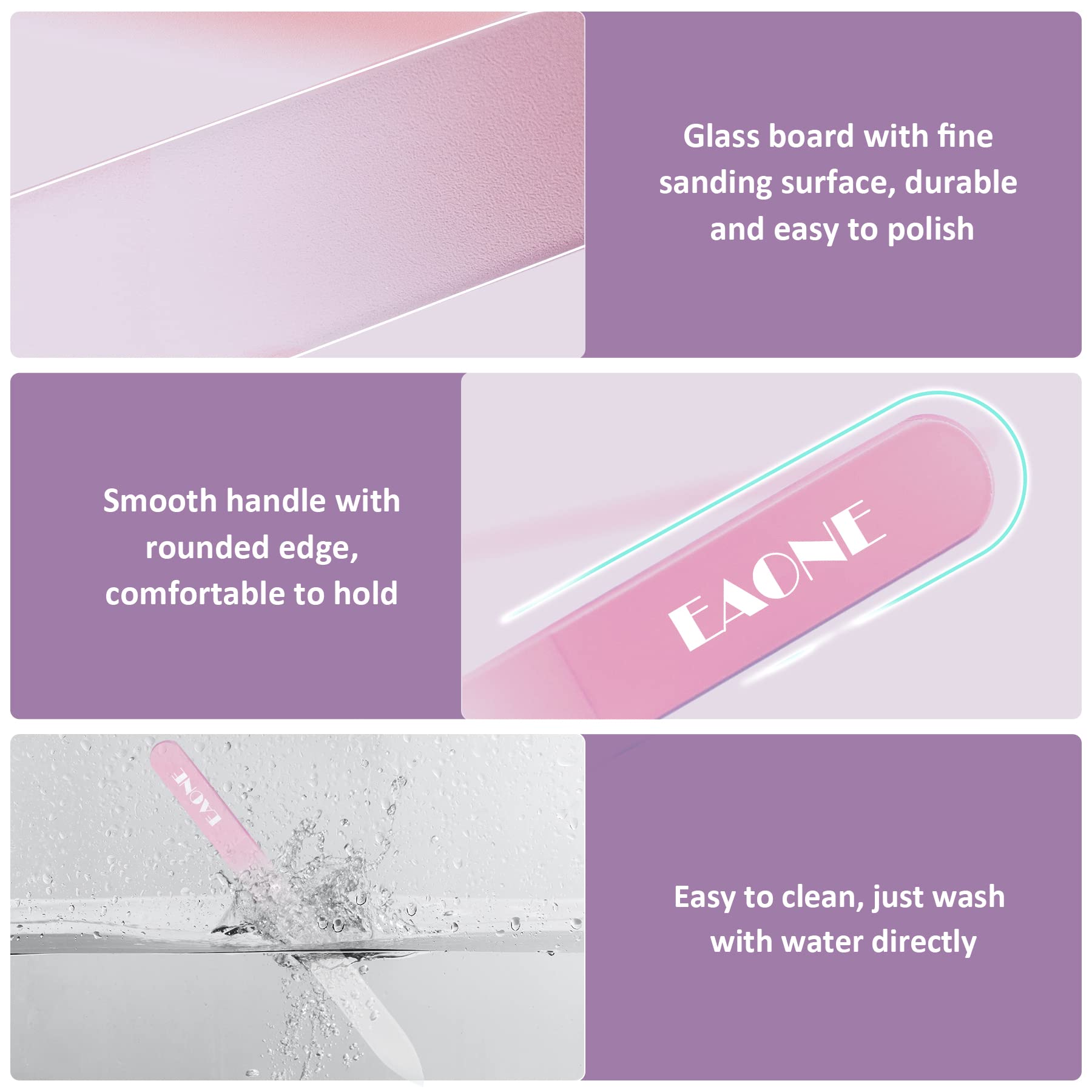 Eaone Glass Nail File With Case, 3 Pack Glass Fingernail Files Professional Crystal Diamond Nail Files For Natural Nails Czech G