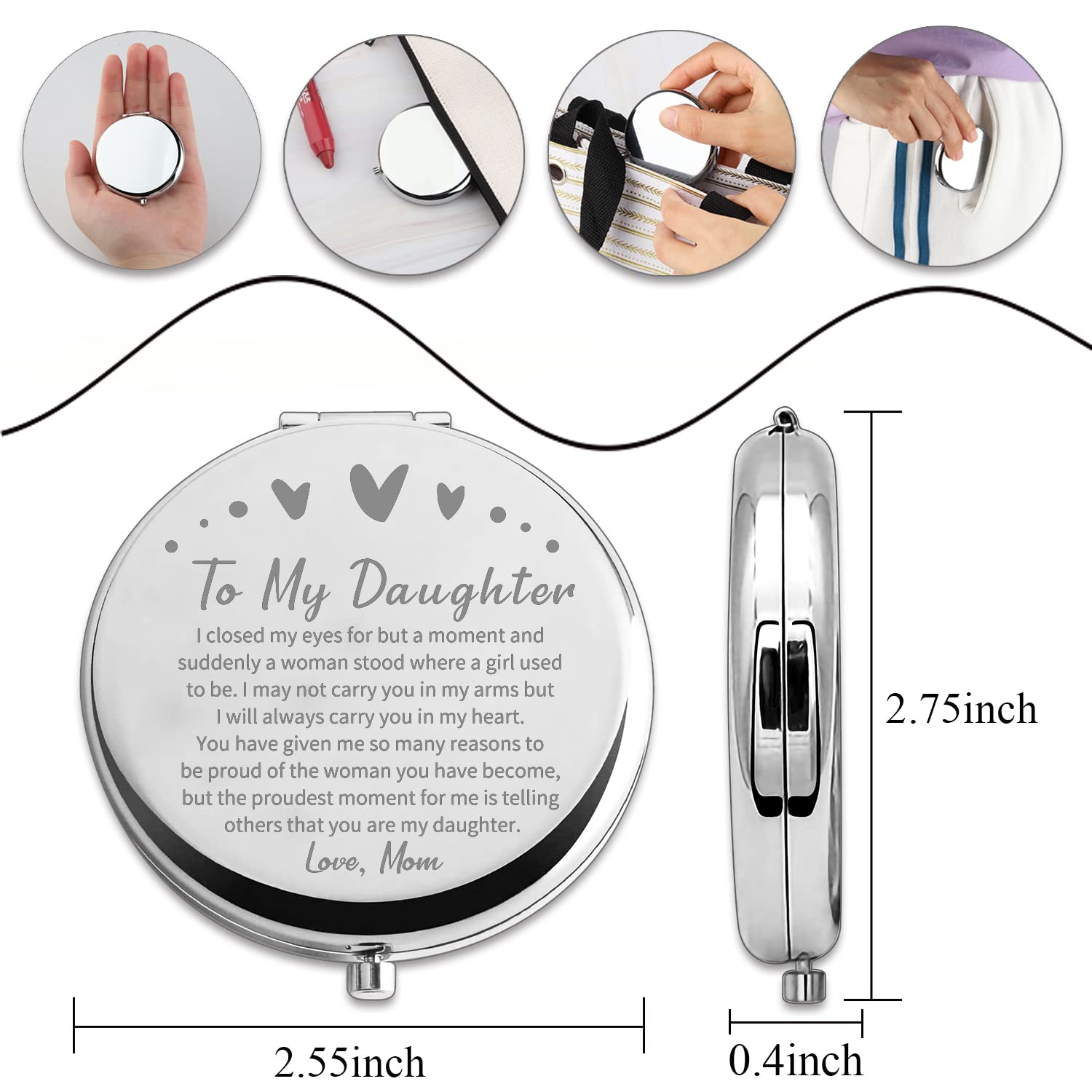 Pliti To My Daughter Compact Mirror From Mom Dad Daughter Graduation Gift Daughter Inspirational Pocket Mirror (Daughter Closed