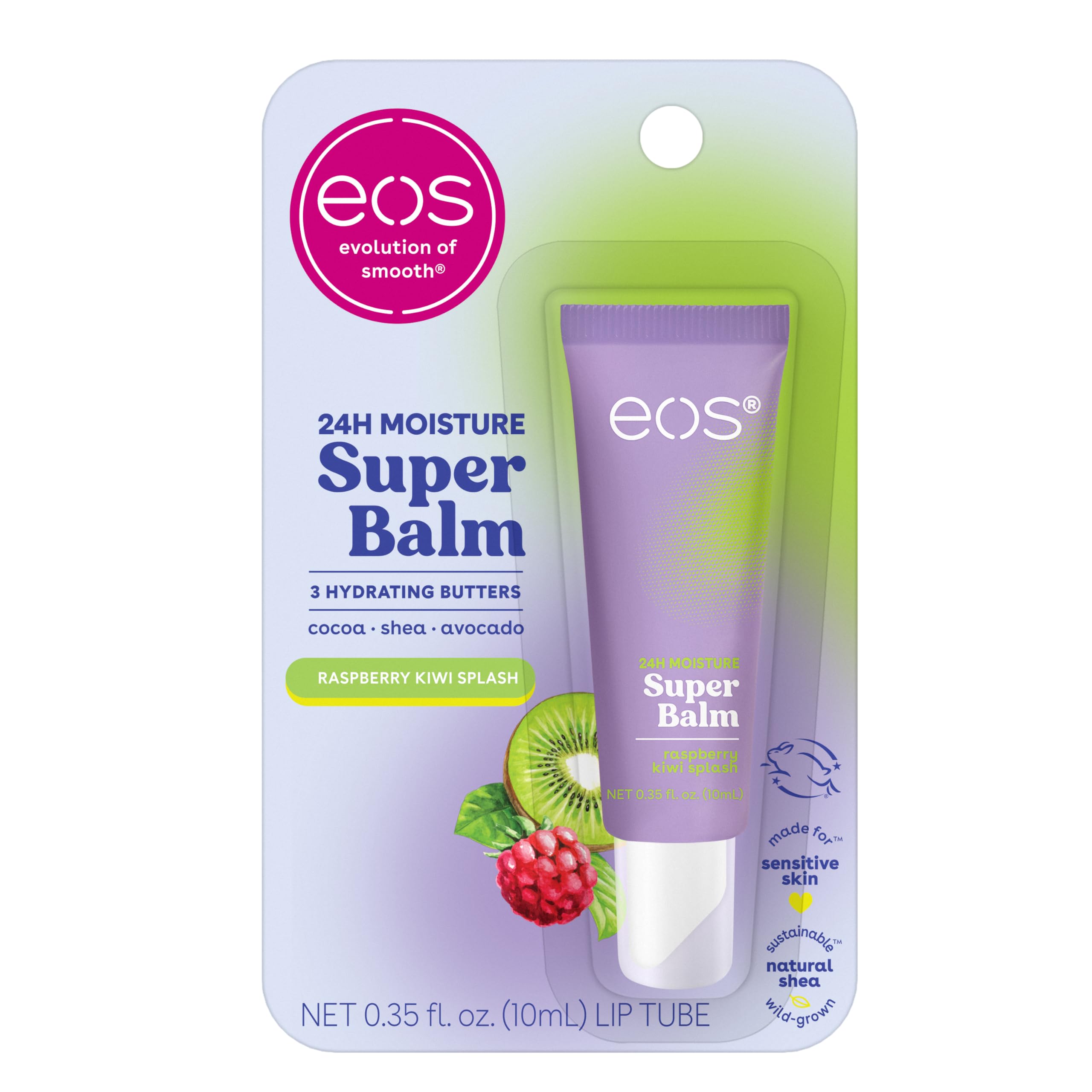 Eos 24H Moisture Super Balm- Raspberry Kiwi Splash, Lip Mask, Day Or Night Lip Treatment, Made For Sensitive Skin, 0.35 Fl Oz